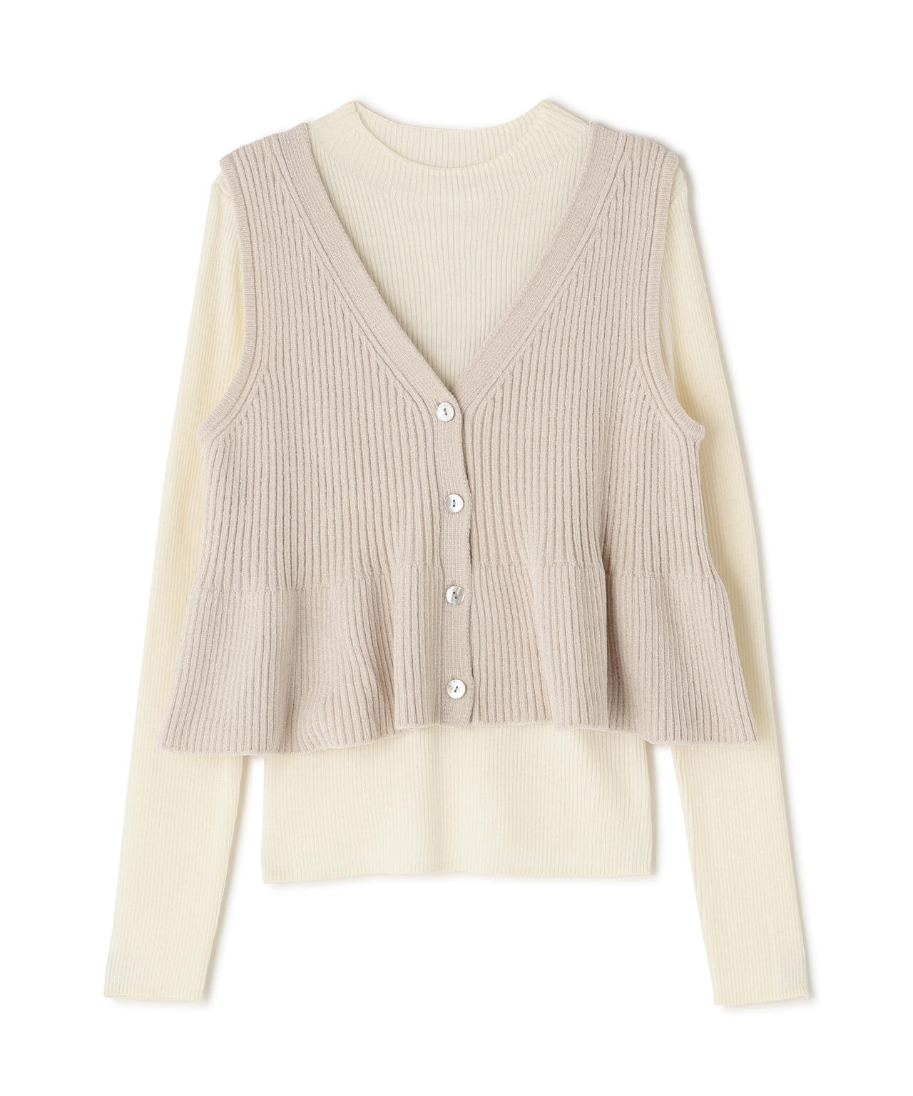 ペプラムベスト&リブニット