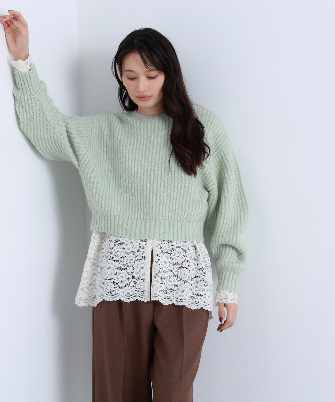 【BLANC】クロップドアゼフォルムニット