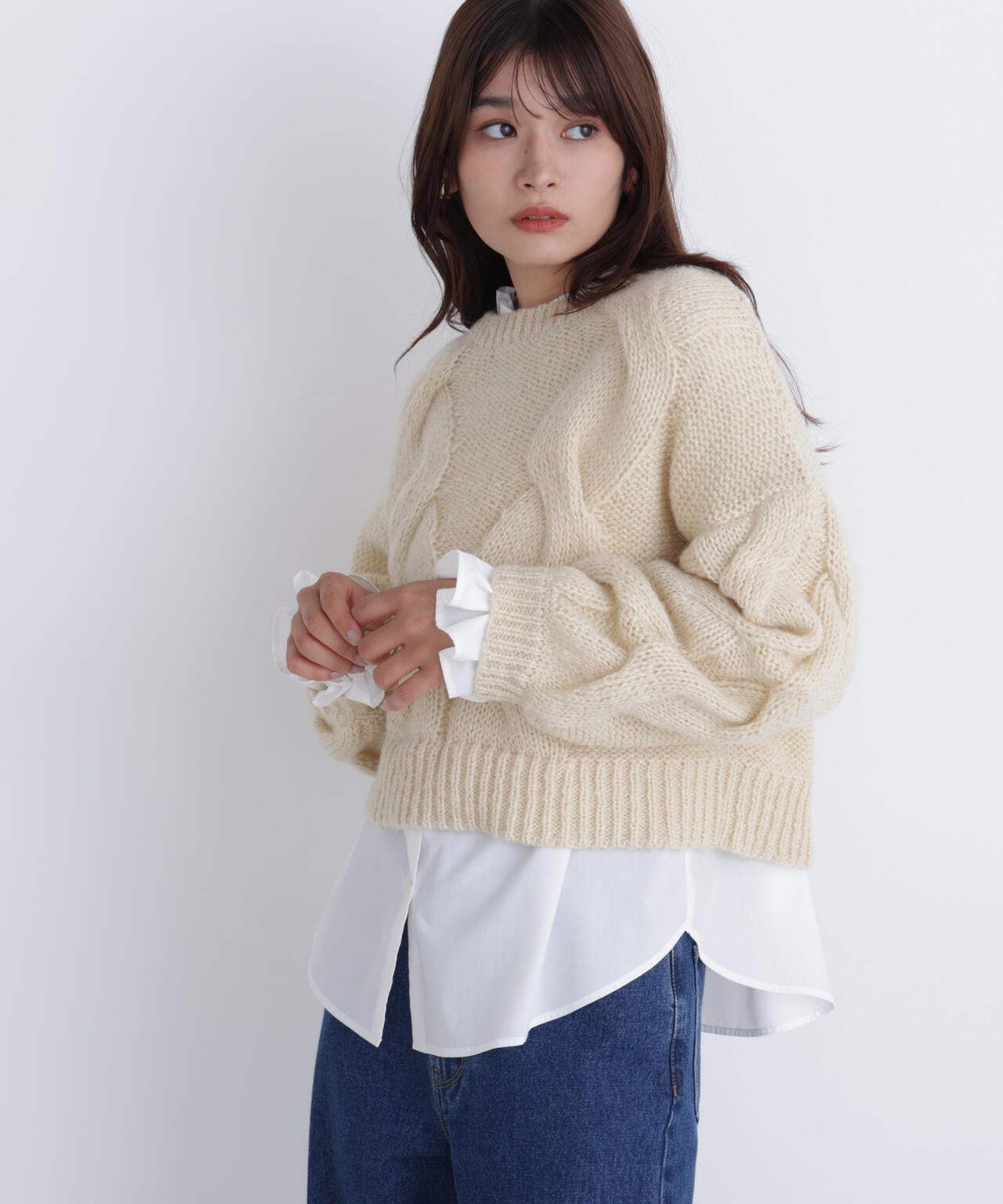 【Oggi掲載】クロップドビッグケーブルニット