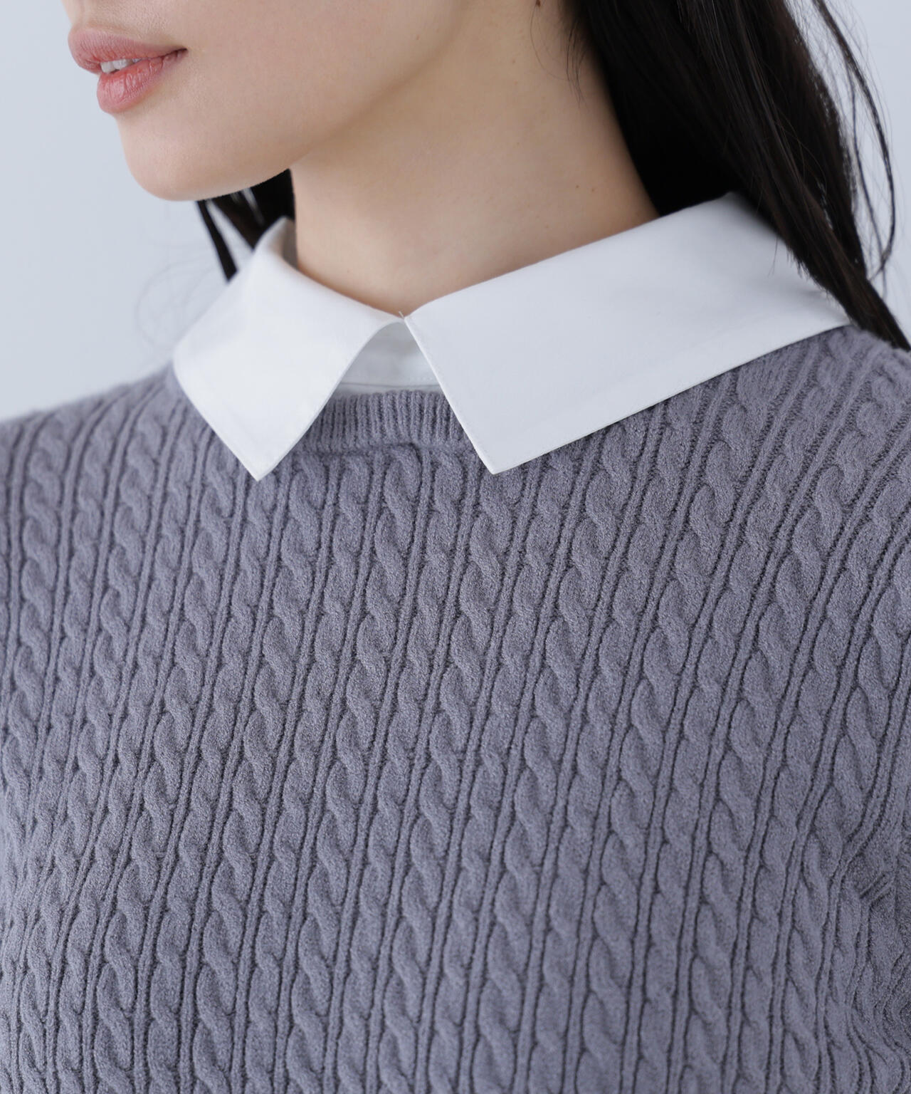 シャツカラードッキングケーブルニット