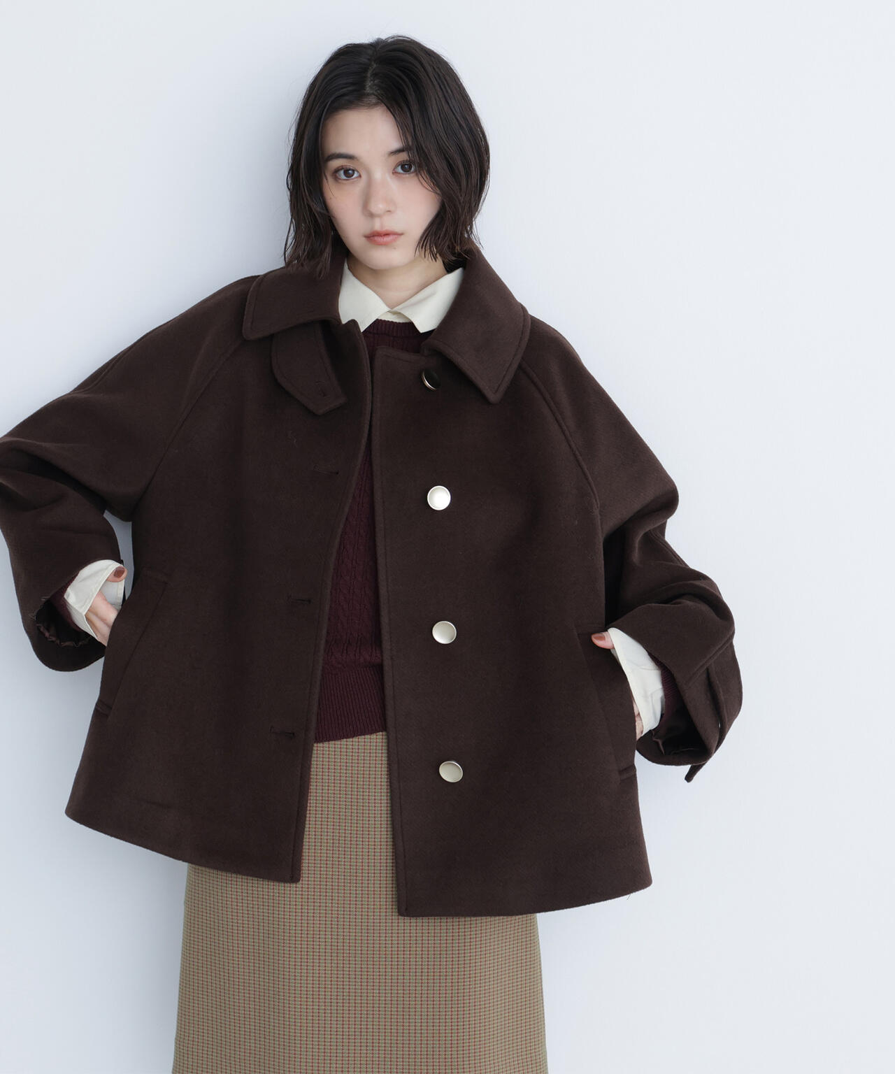 シャツカラードッキングケーブルニット