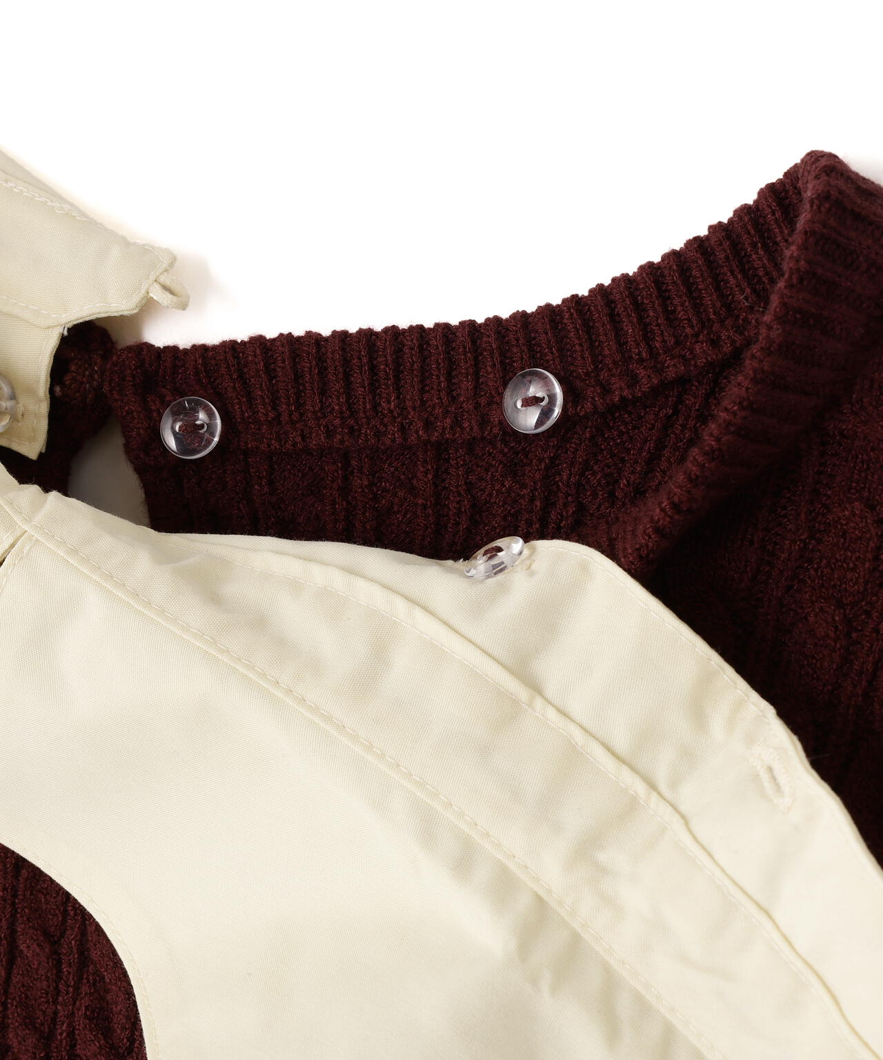 シャツカラードッキングケーブルニット