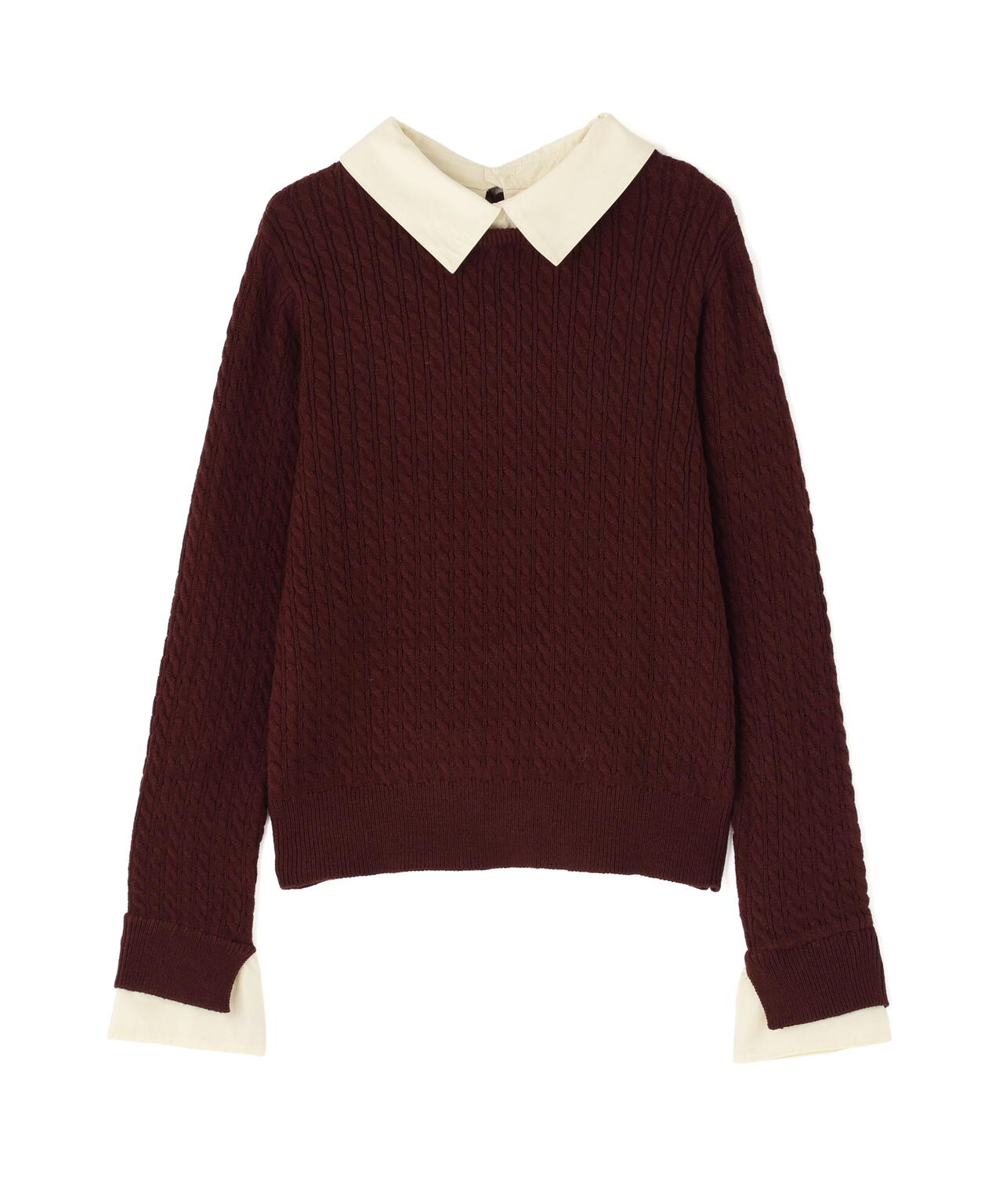 シャツカラードッキングケーブルニット