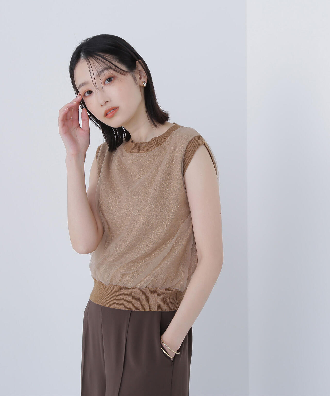 チュールレイヤードニット