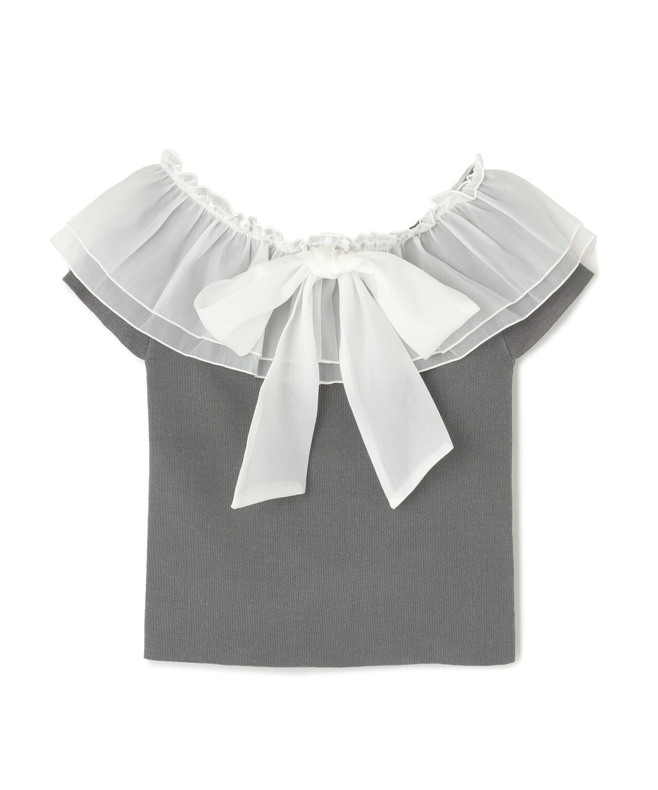 オフショルフリルリボンニット