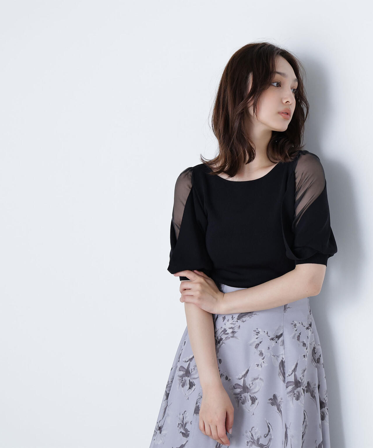 シアーレイヤースリーブニット