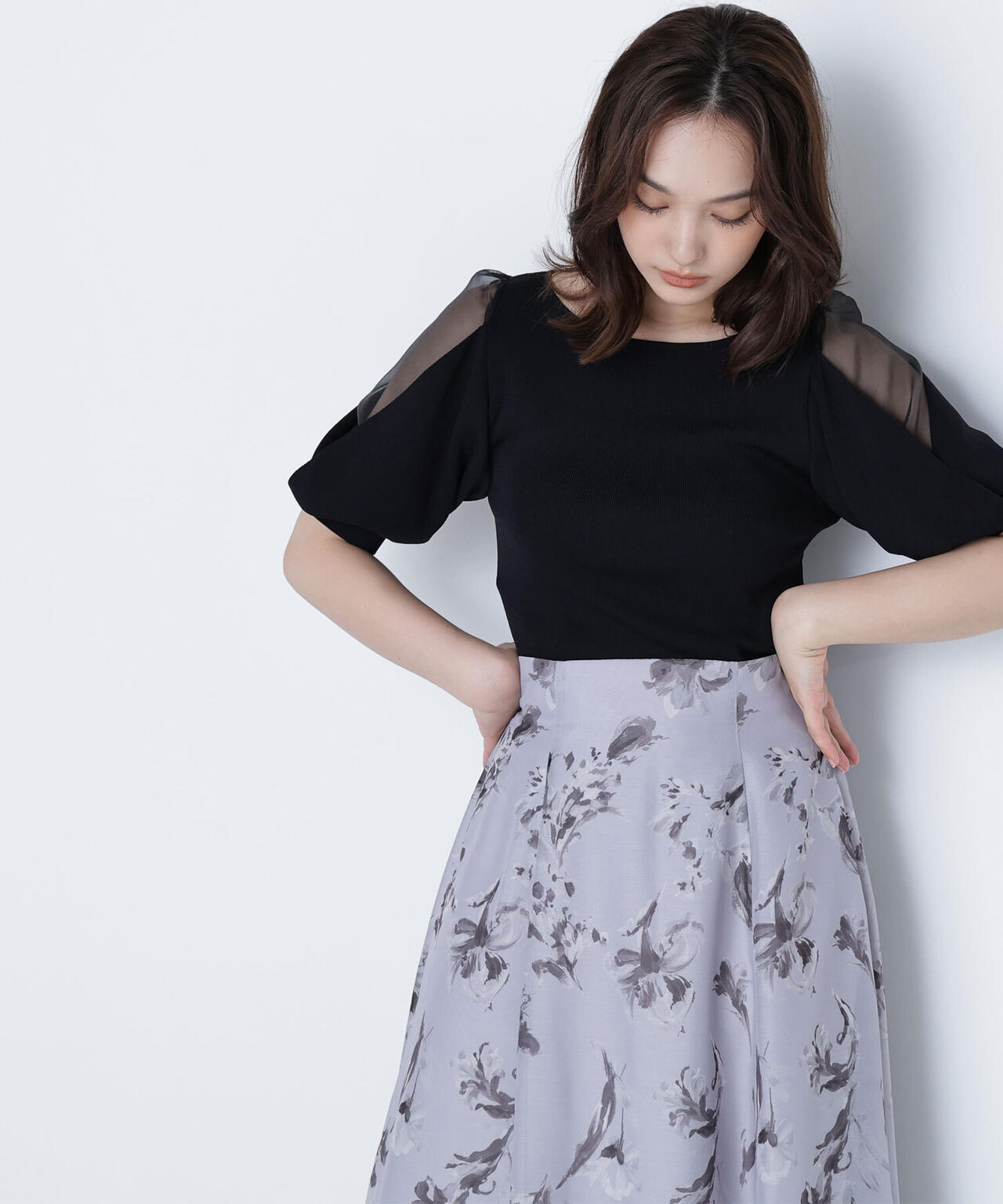 シアーレイヤースリーブニット