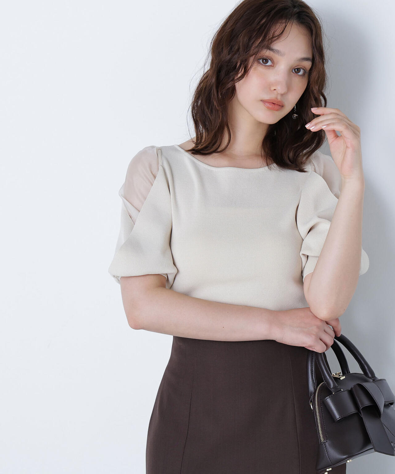 シアーレイヤースリーブニット