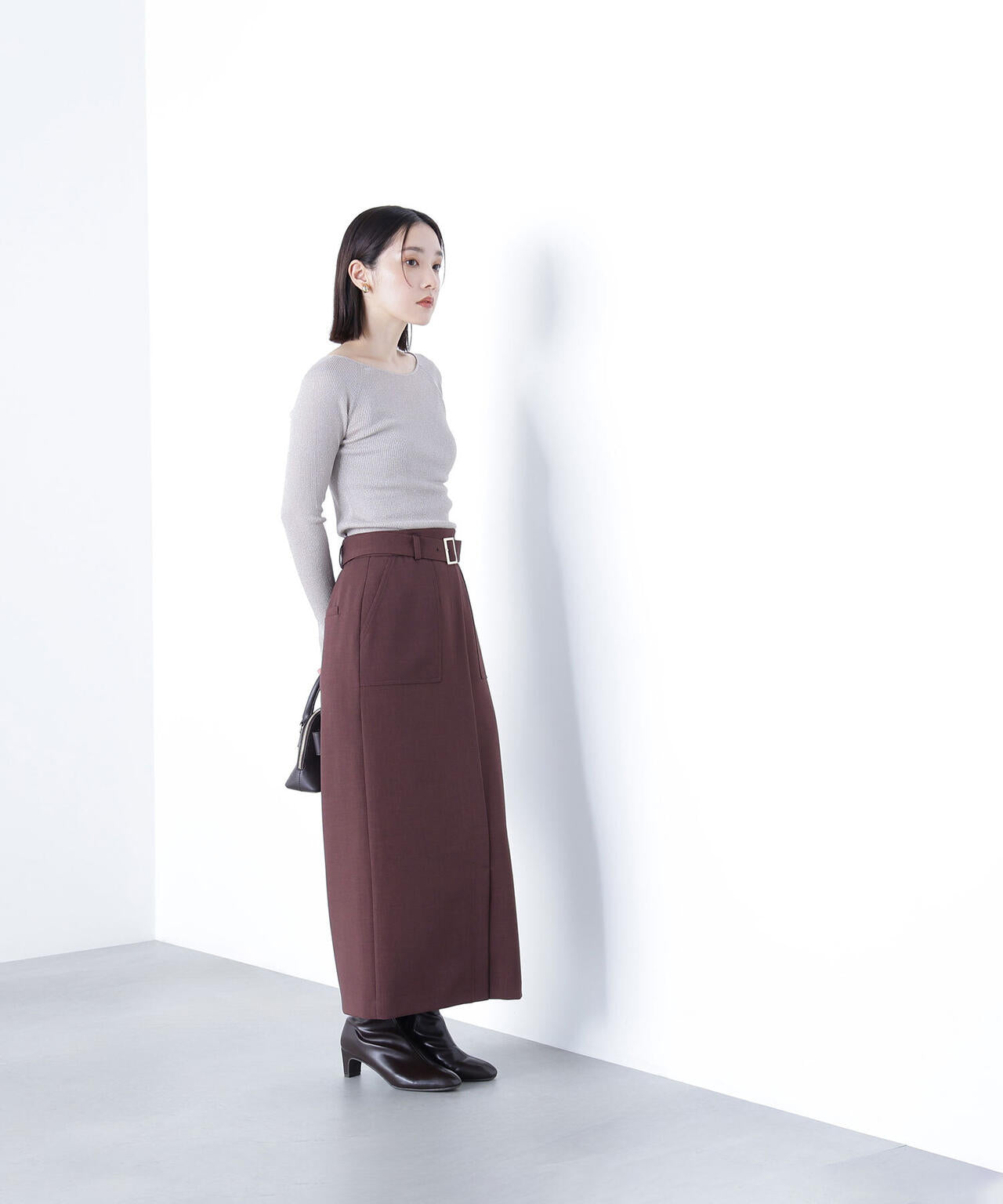 ラメリブボートネックニット