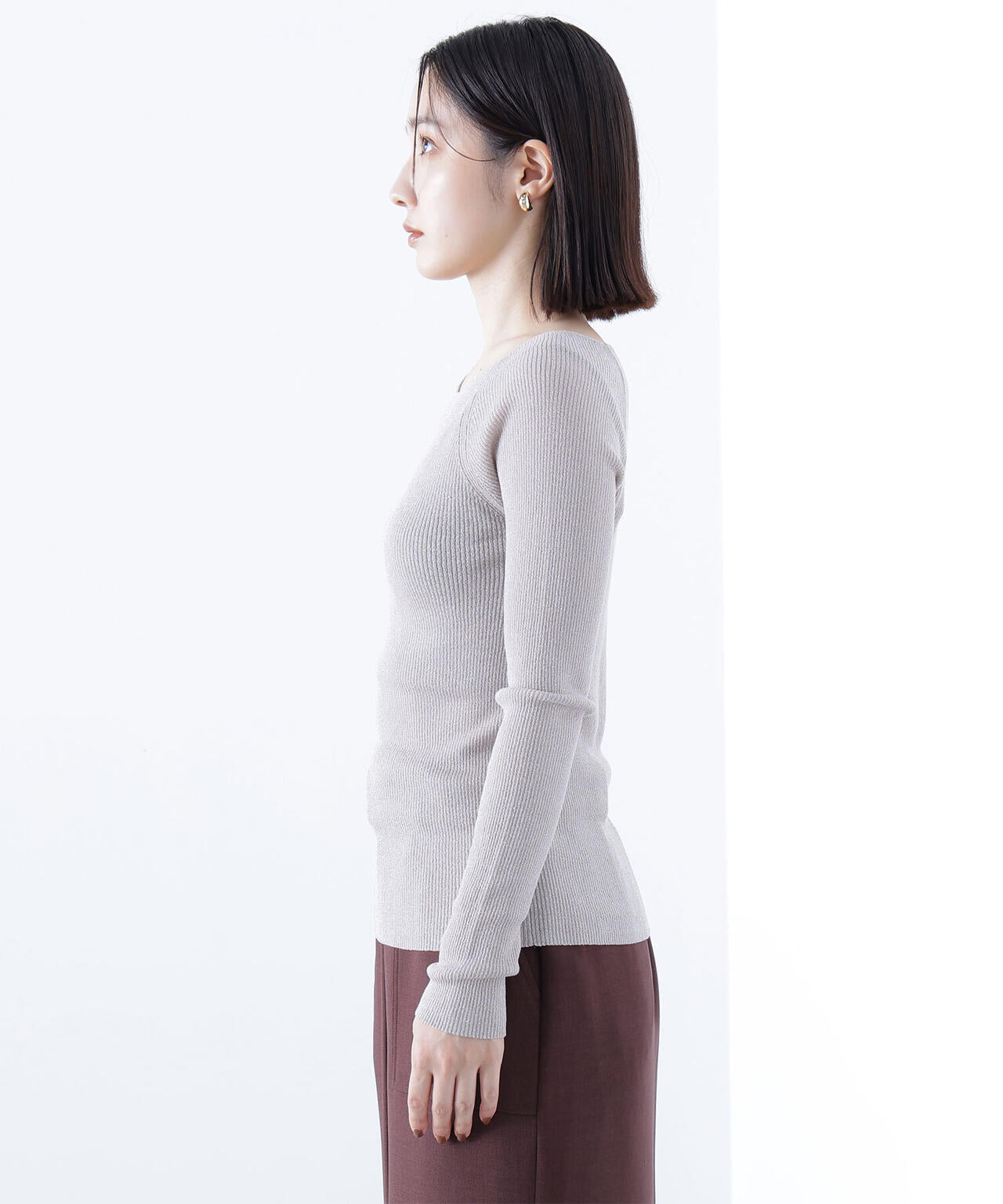 ラメリブボートネックニット