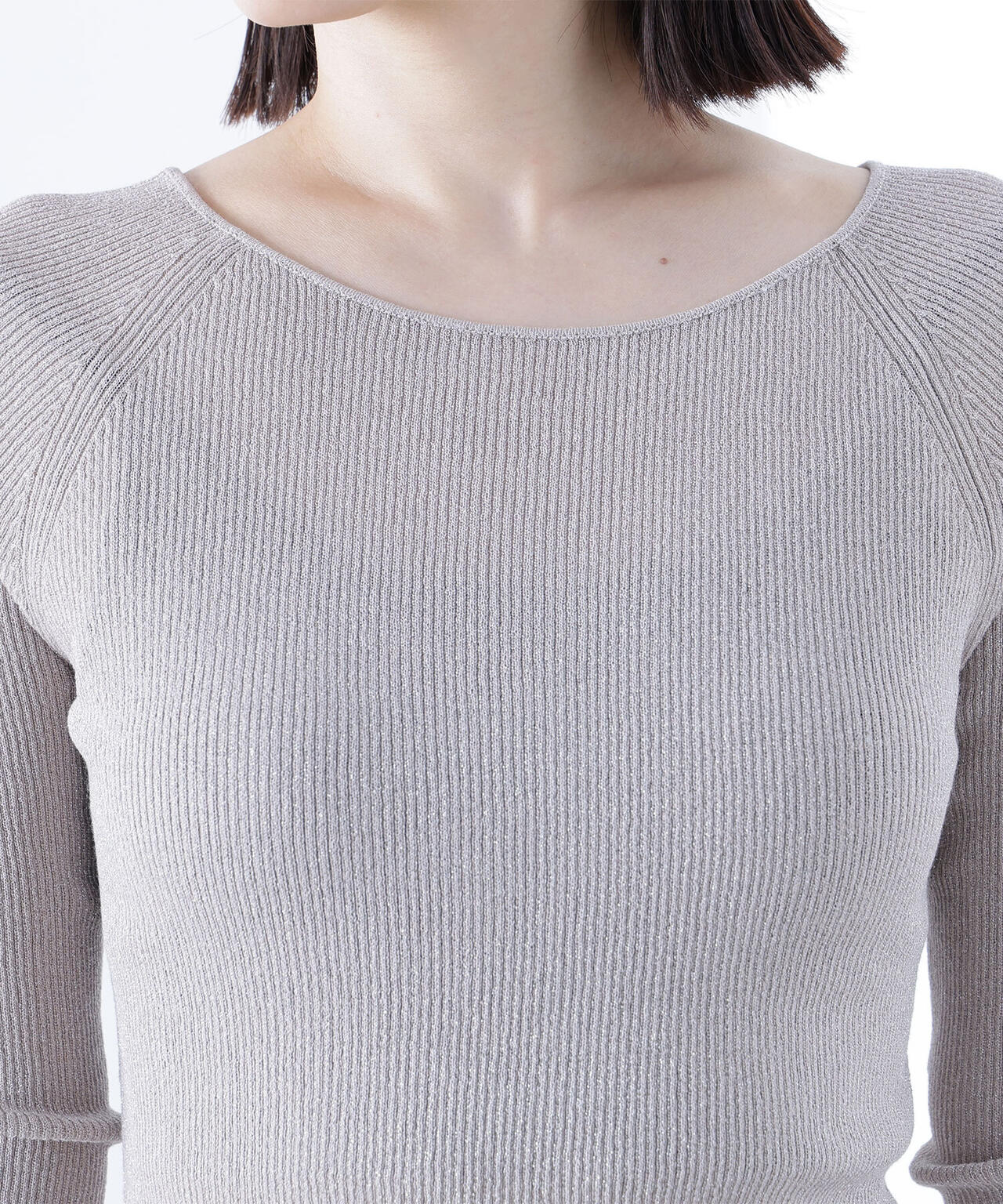 ラメリブボートネックニット