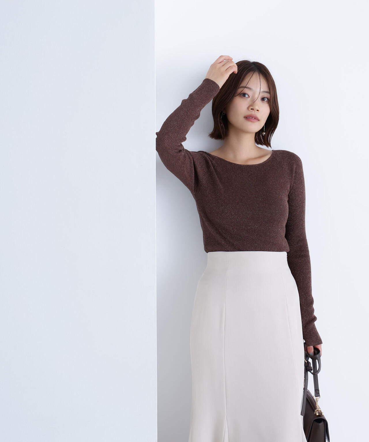 ラメリブボートネックニット