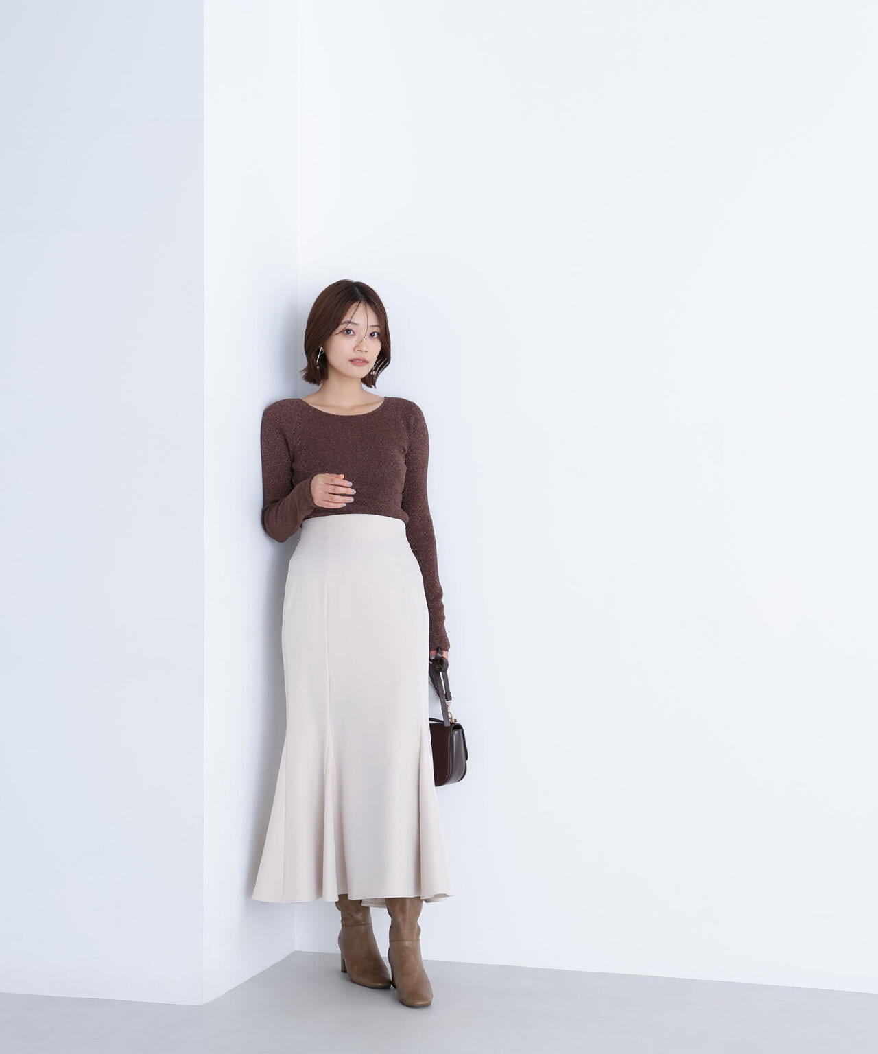 ラメリブボートネックニット