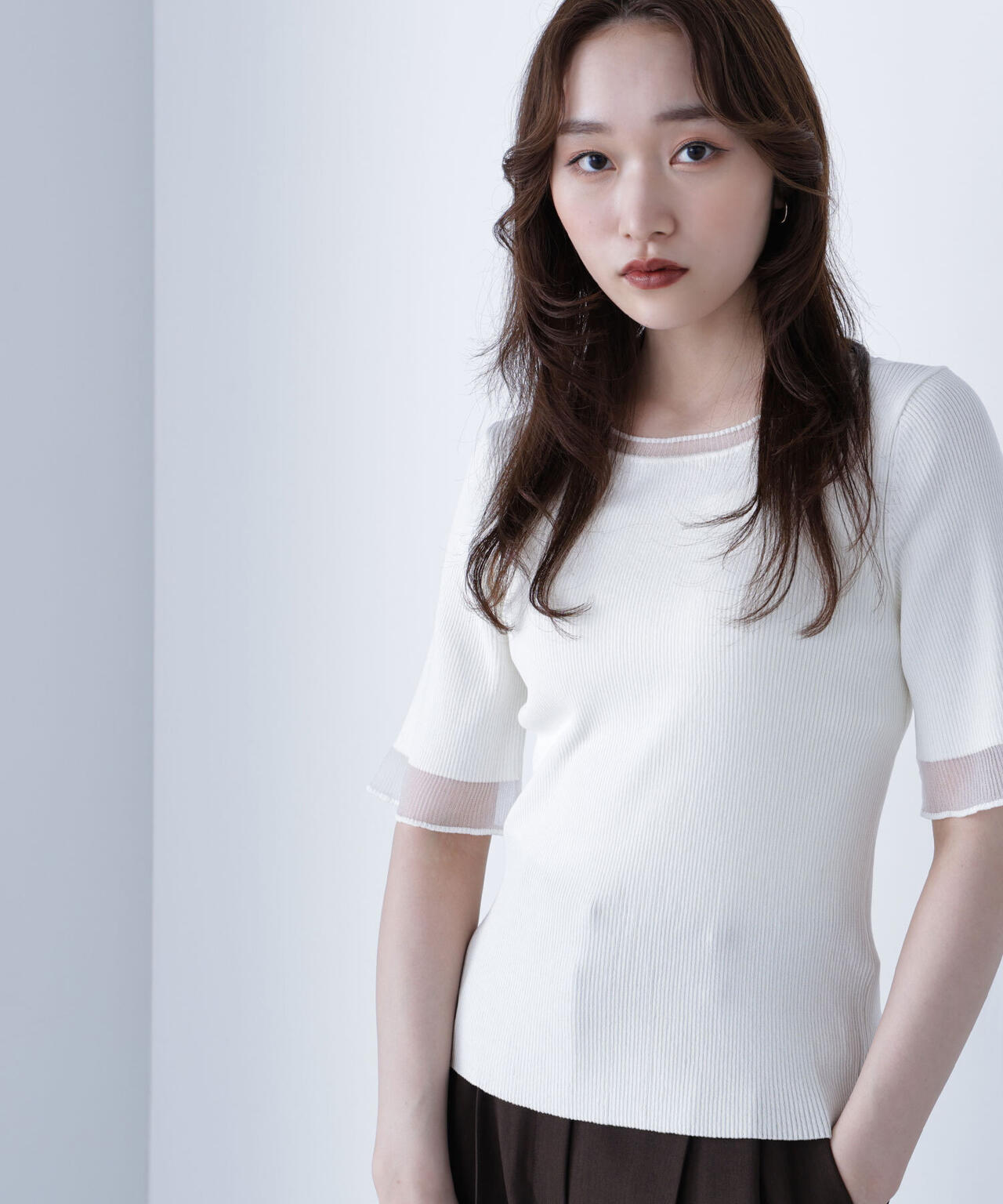 【6/16 ~6/18 2buy10%OFF 対象商品】シアー切替リブニット