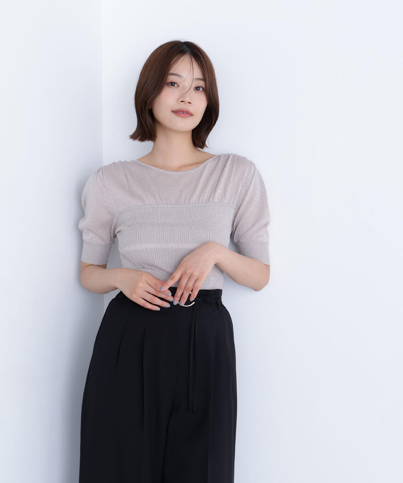 切替ラメリブニット