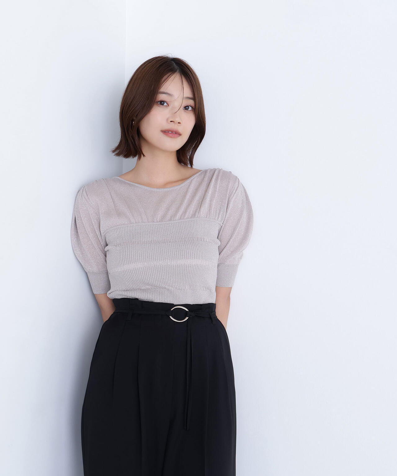 切替ラメリブニット