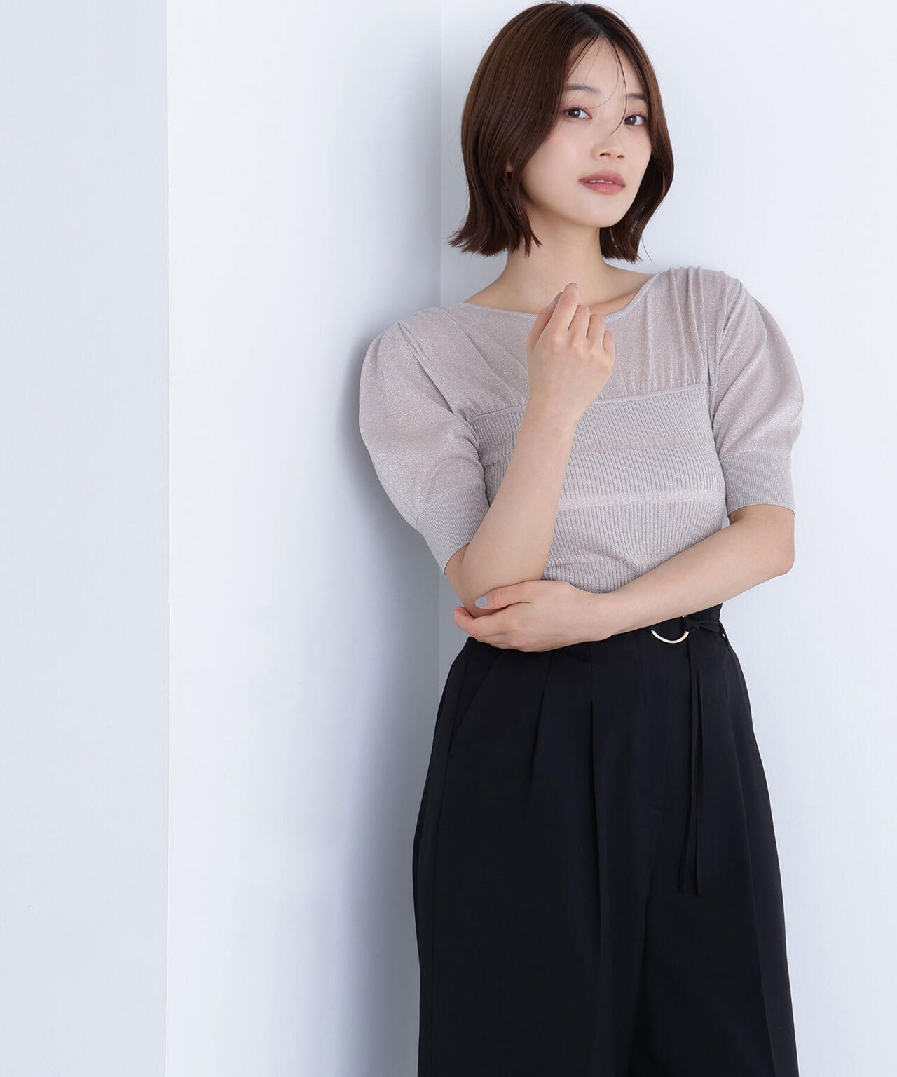 切替ラメリブニット