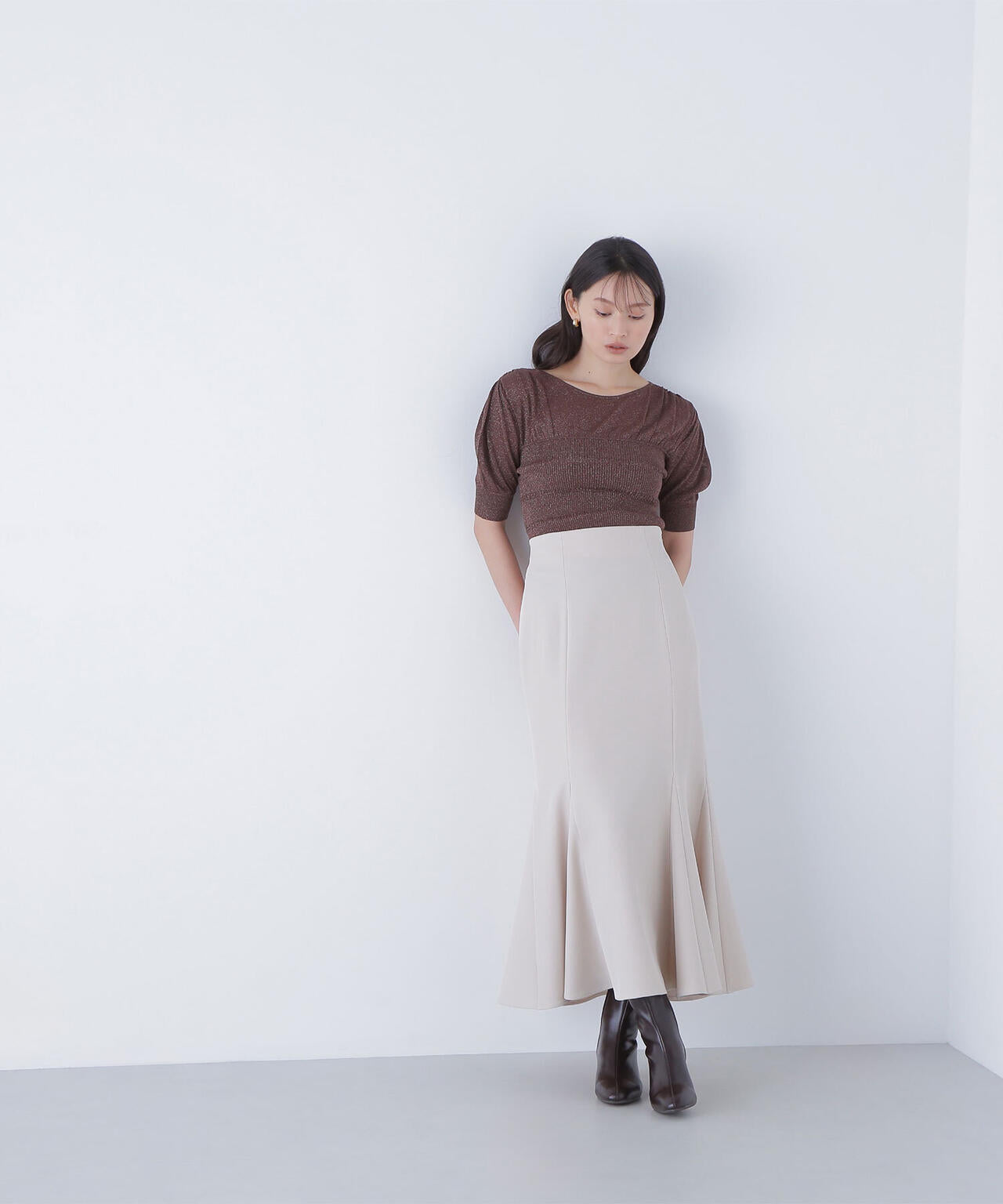 切替ラメリブニット