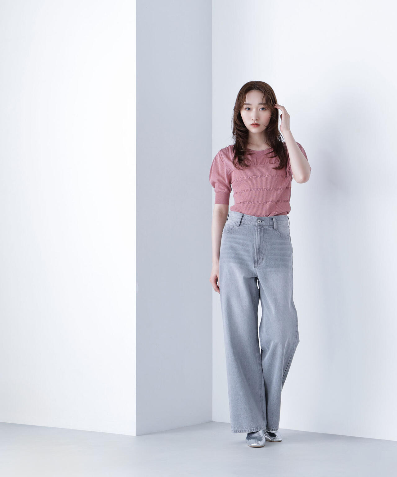 切替ラメリブニット