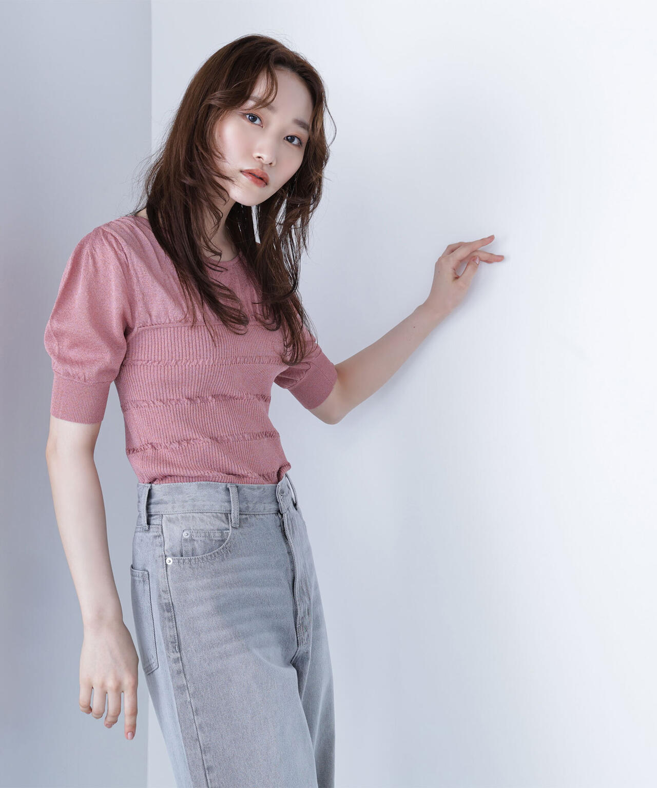 切替ラメリブニット