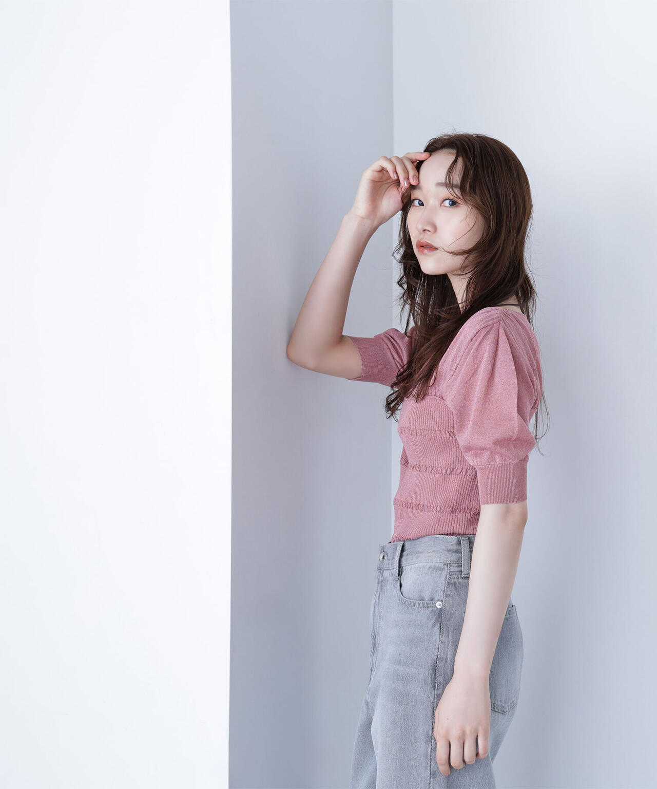 切替ラメリブニット