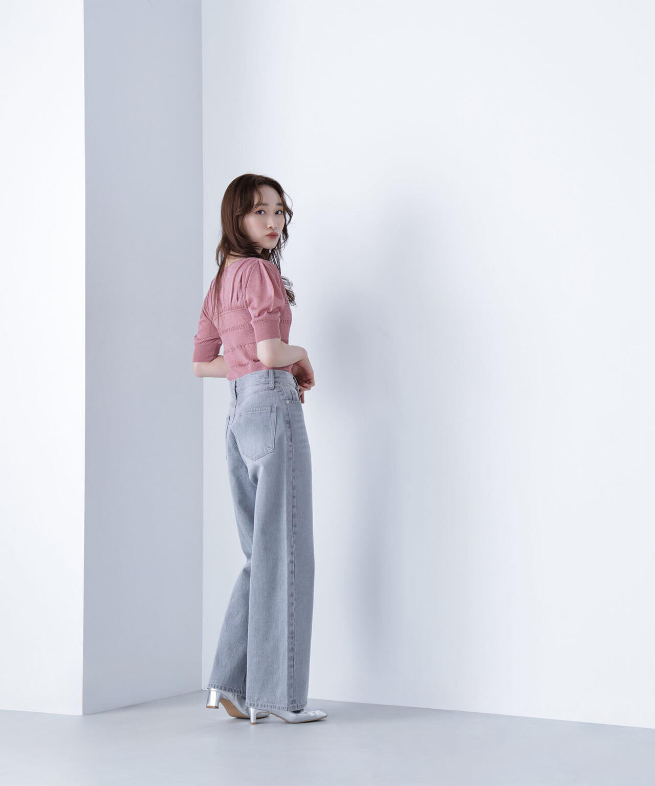 切替ラメリブニット