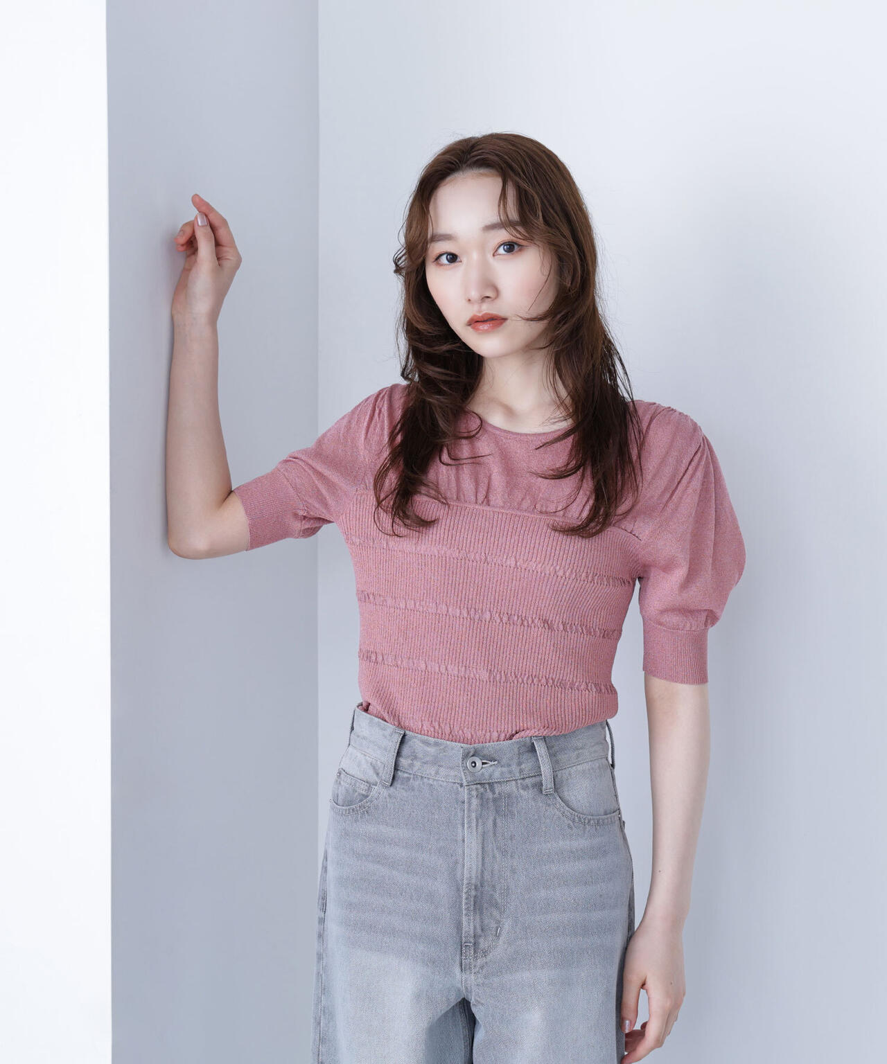 切替ラメリブニット