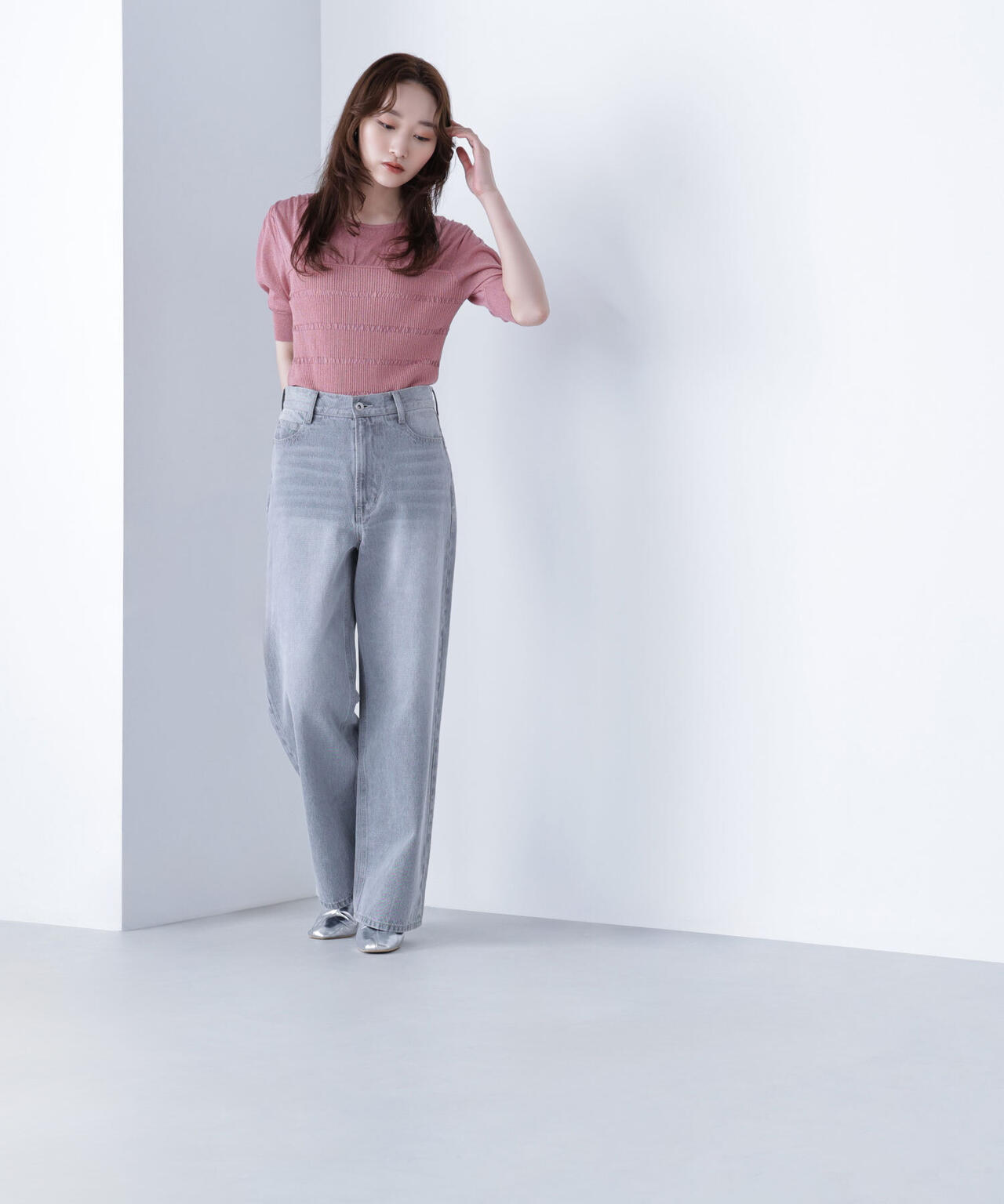 切替ラメリブニット