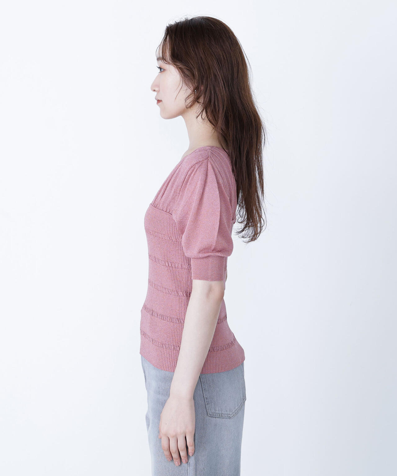 切替ラメリブニット