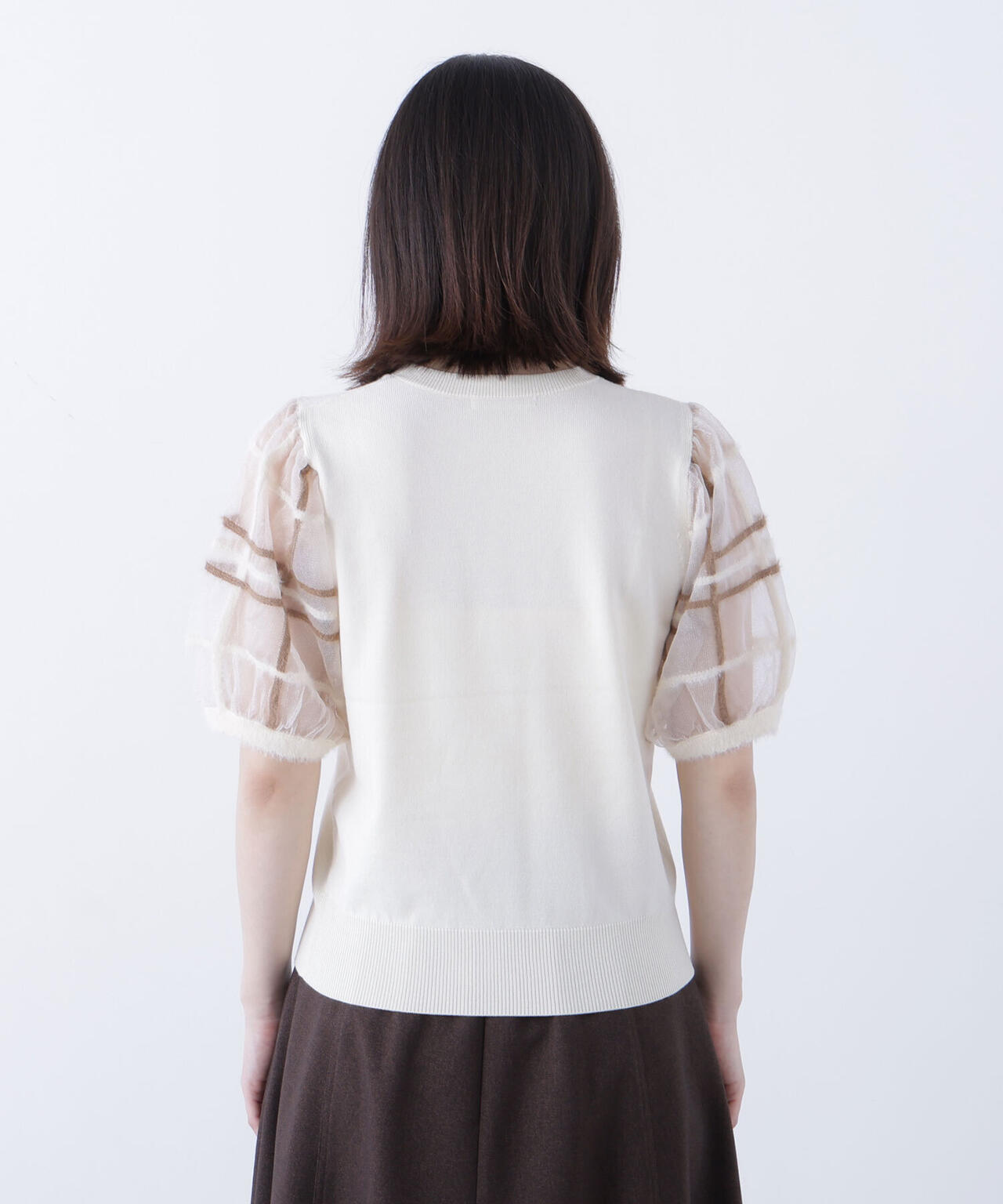 シアーチェックスリーブニット