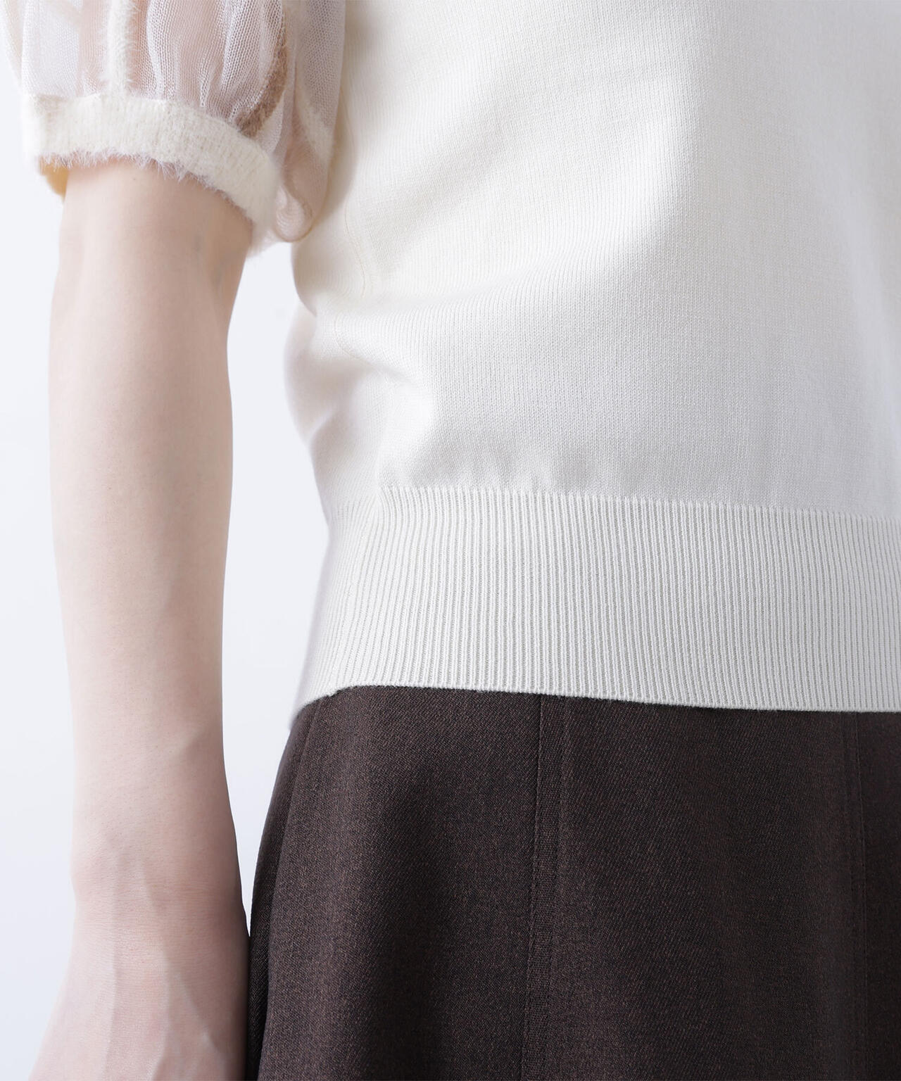 シアーチェックスリーブニット