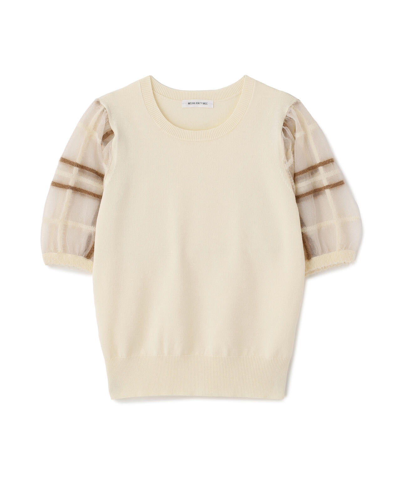 シアーチェックスリーブニット