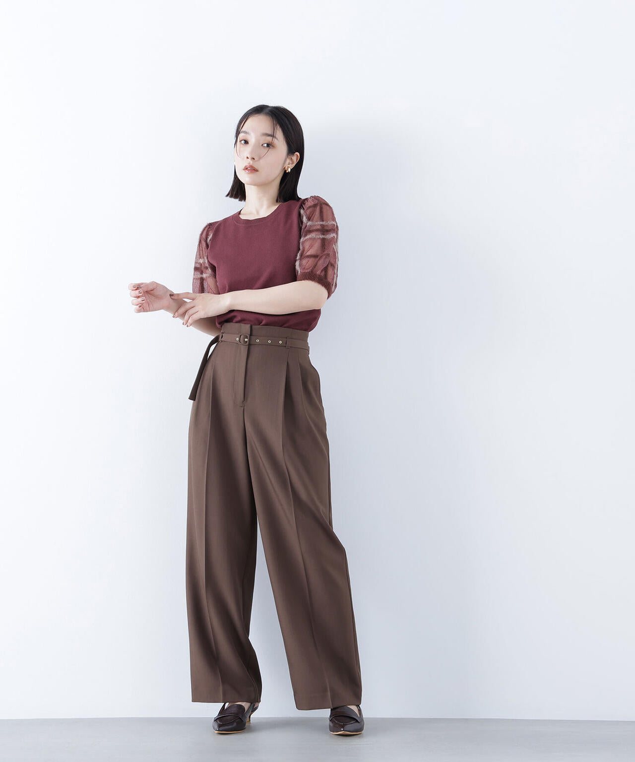 シアーチェックスリーブニット