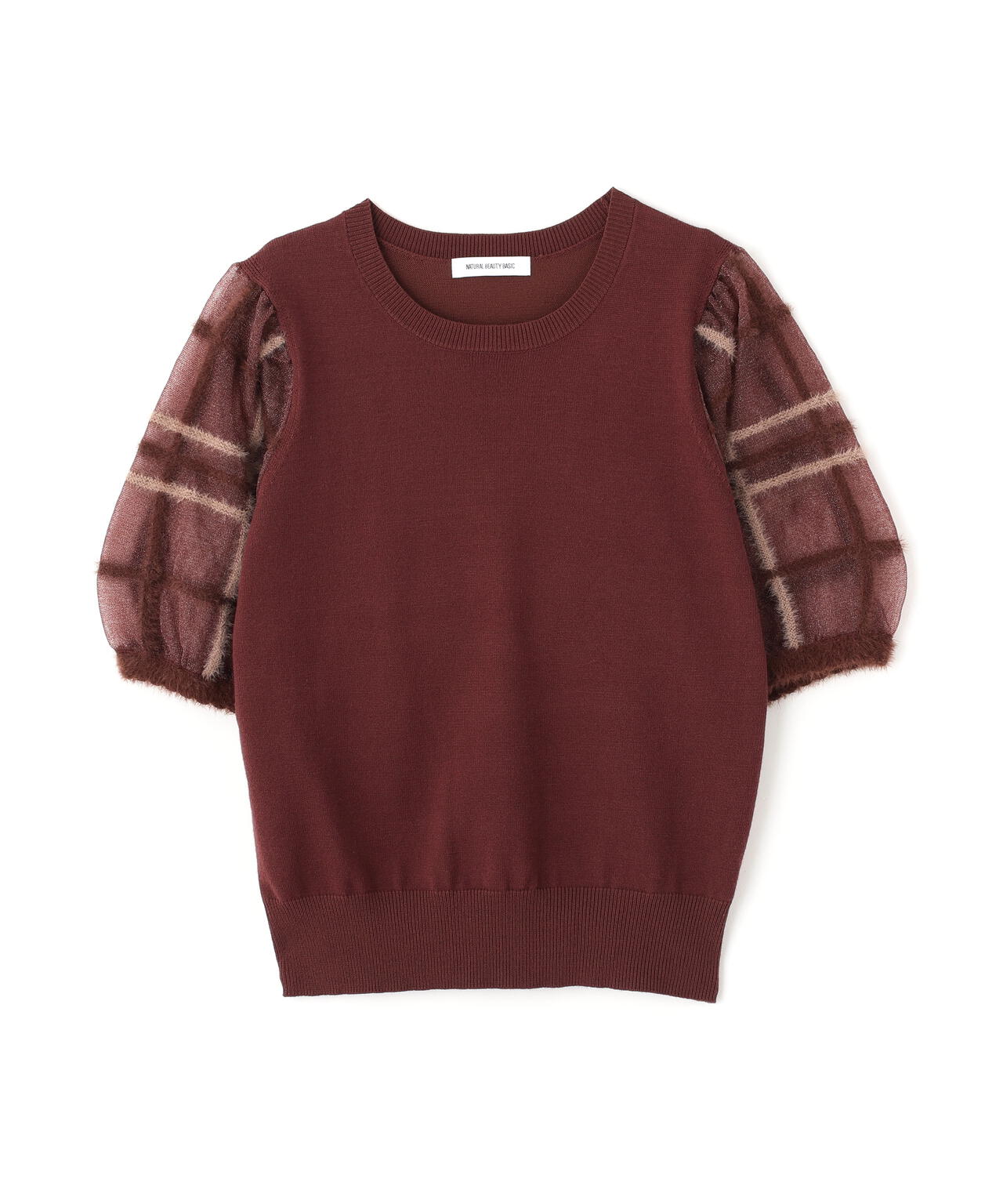 シアーチェックスリーブニット