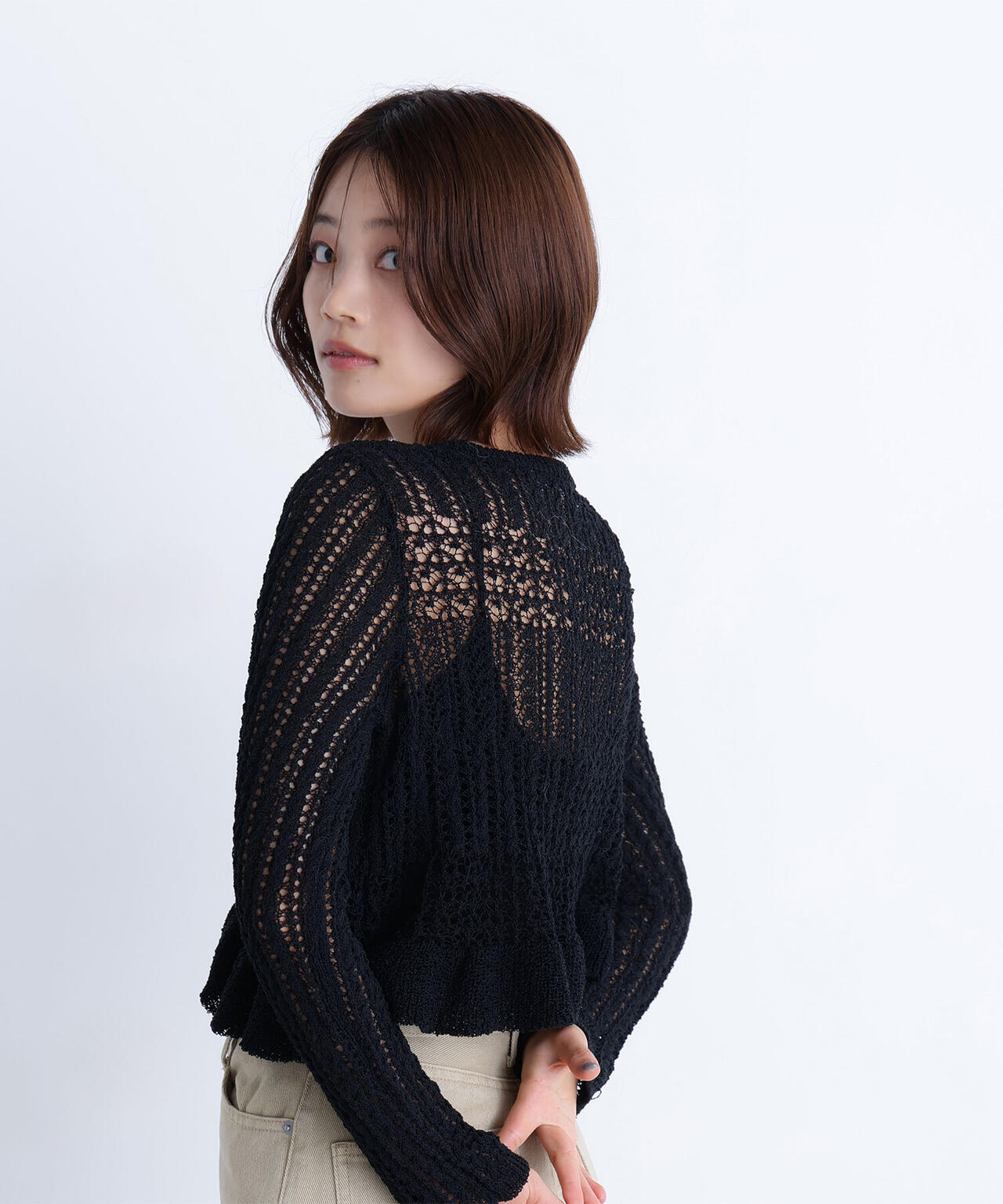 クロップドレースメッシュニット