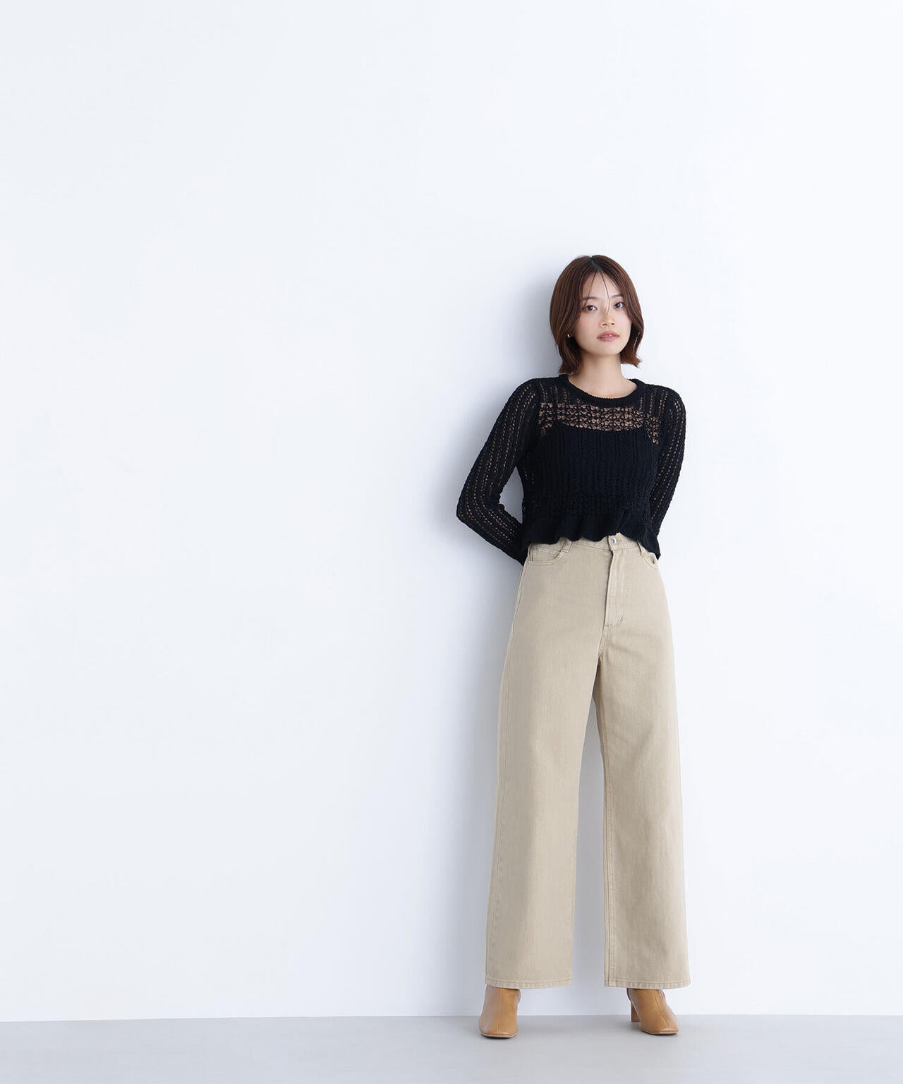 クロップドレースメッシュニット