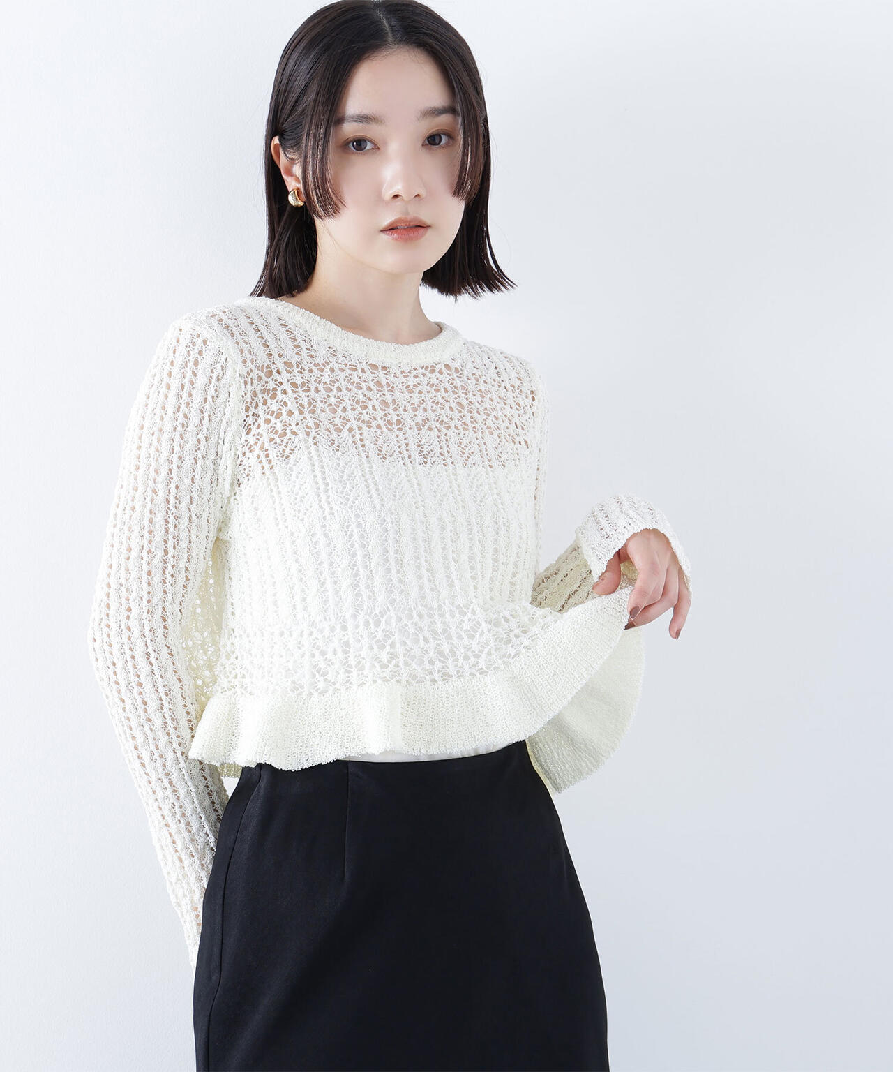 クロップドレースメッシュニット