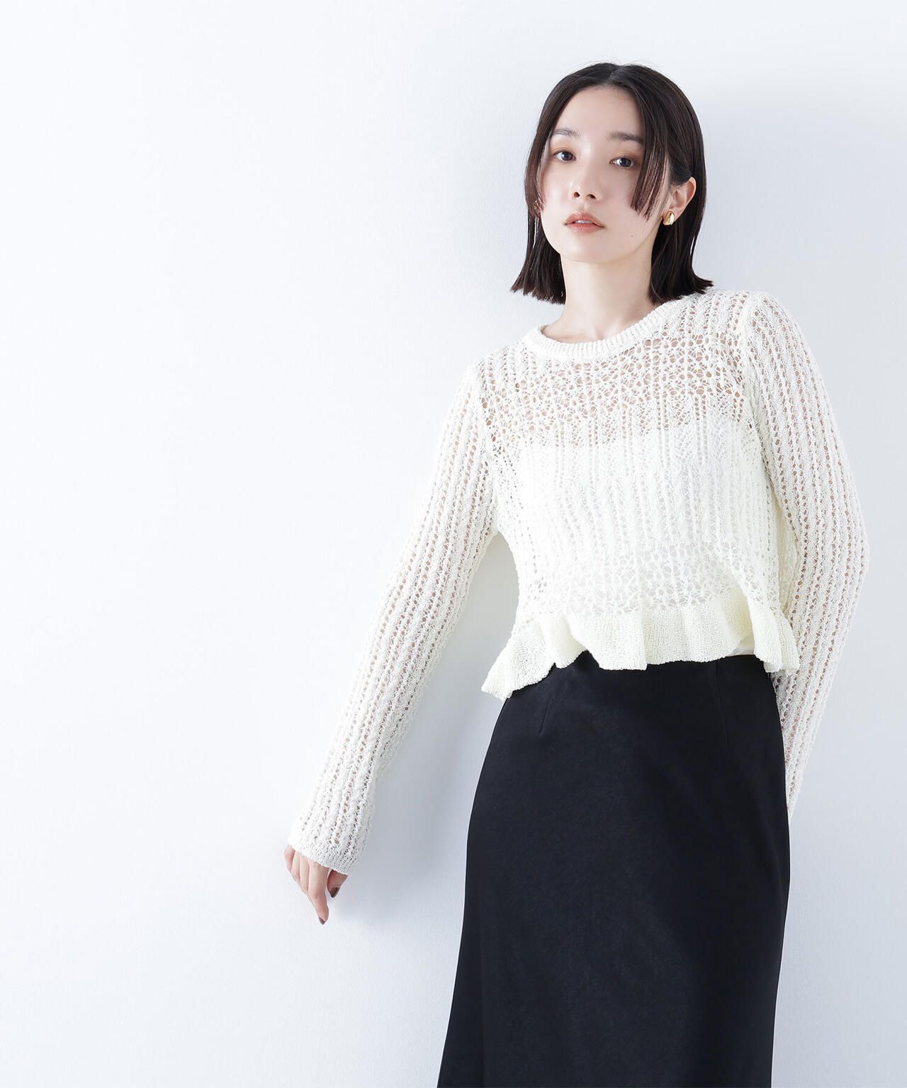 クロップドレースメッシュニット