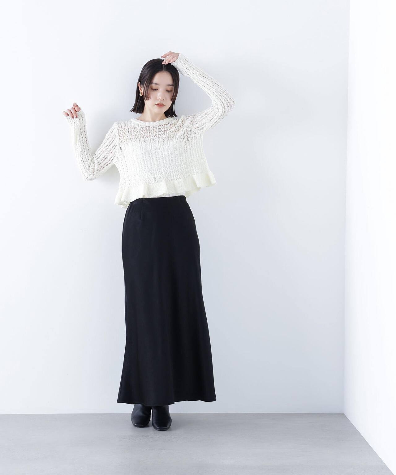 クロップドレースメッシュニット