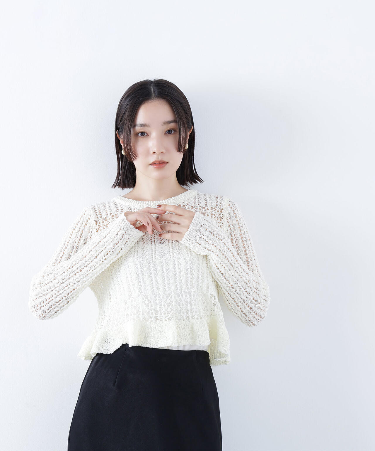 クロップドレースメッシュニット