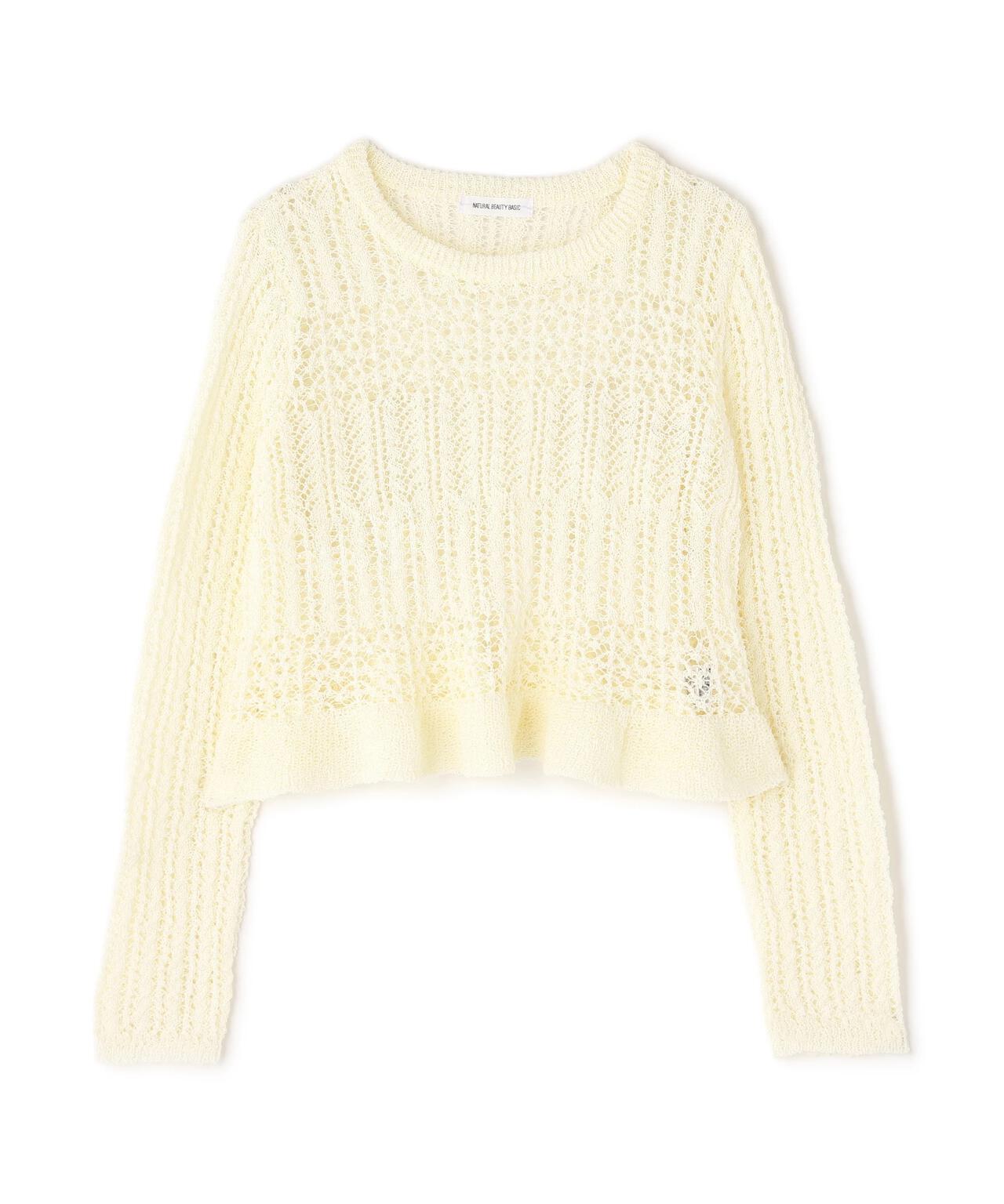 クロップドレースメッシュニット