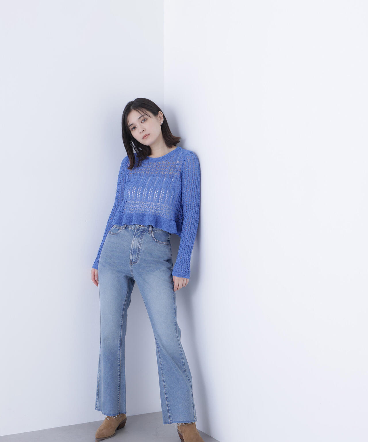 クロップドレースメッシュニット