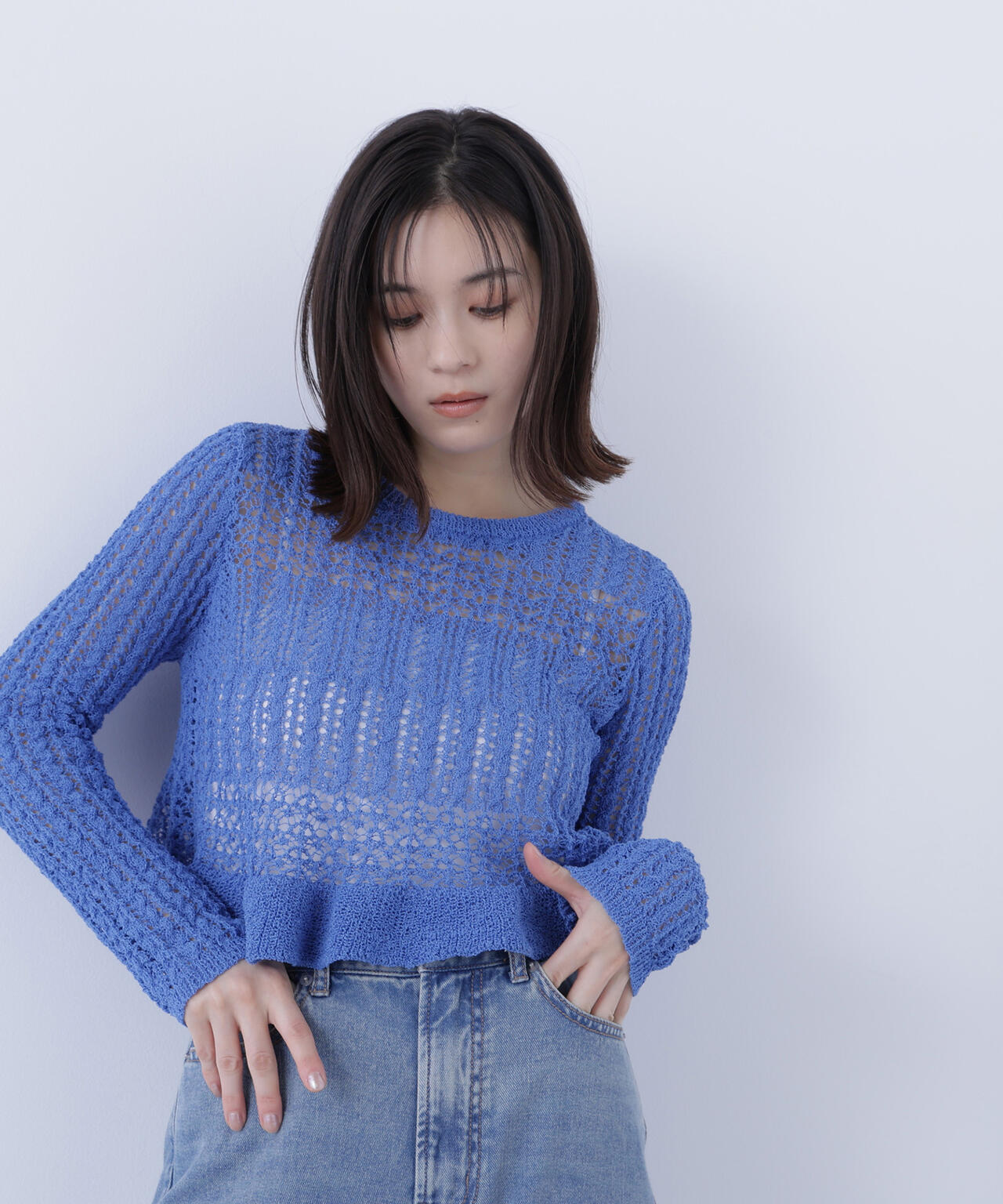 クロップドレースメッシュニット