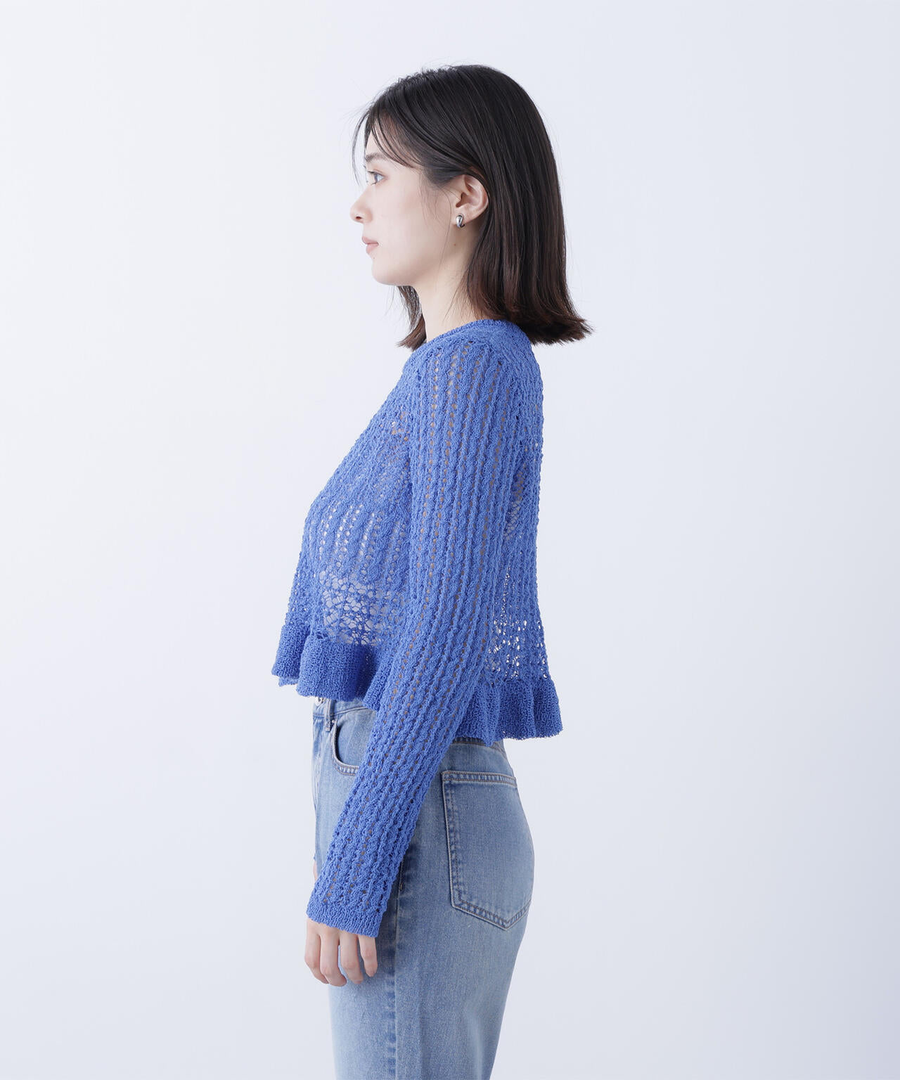 クロップドレースメッシュニット