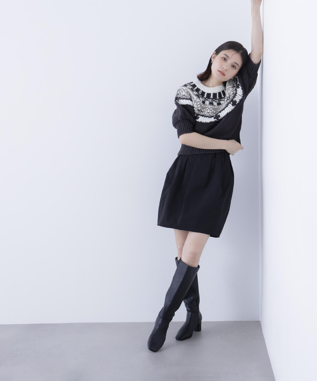 【BLANC】ノルディックハーフスリーブニット