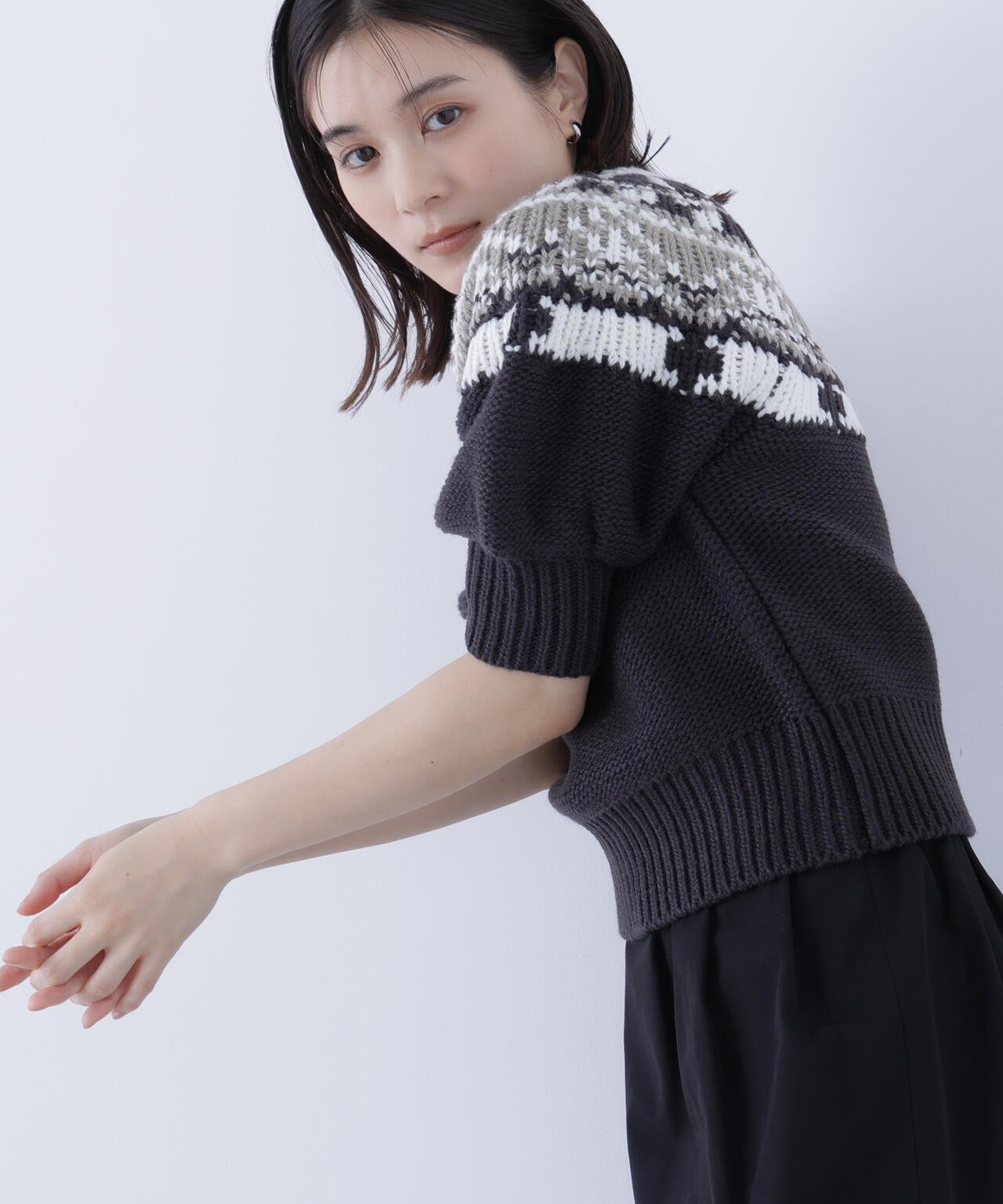 【BLANC】ノルディックハーフスリーブニット