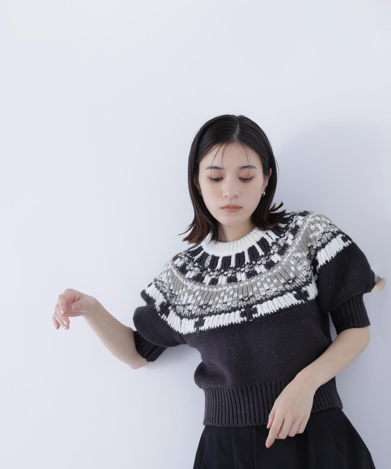 【BLANC】ノルディックハーフスリーブニット