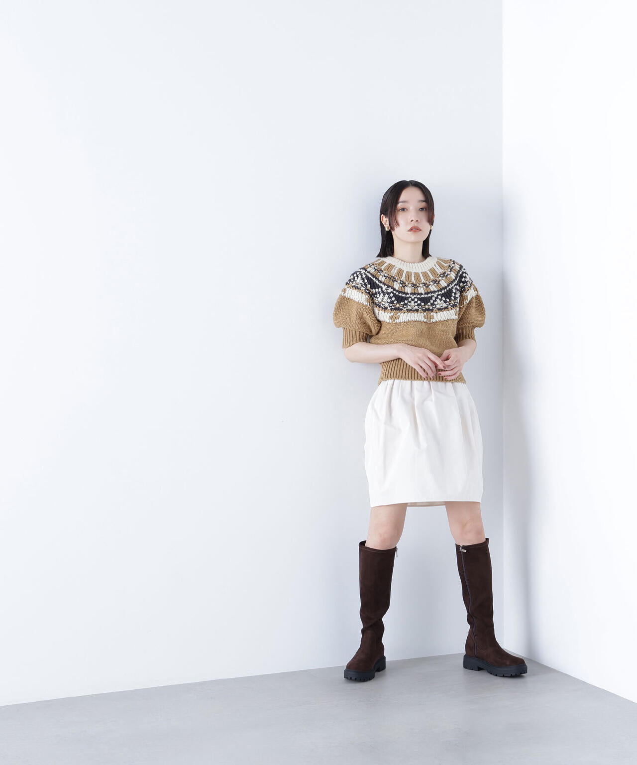 【BLANC】ノルディックハーフスリーブニット