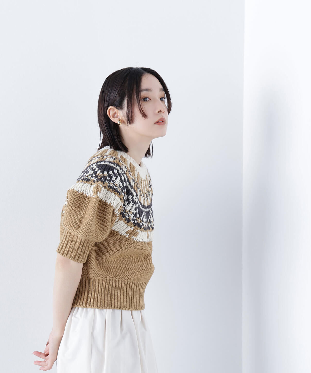 【BLANC】ノルディックハーフスリーブニット