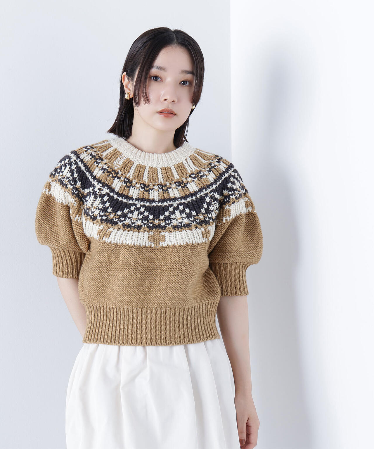 【BLANC】ノルディックハーフスリーブニット